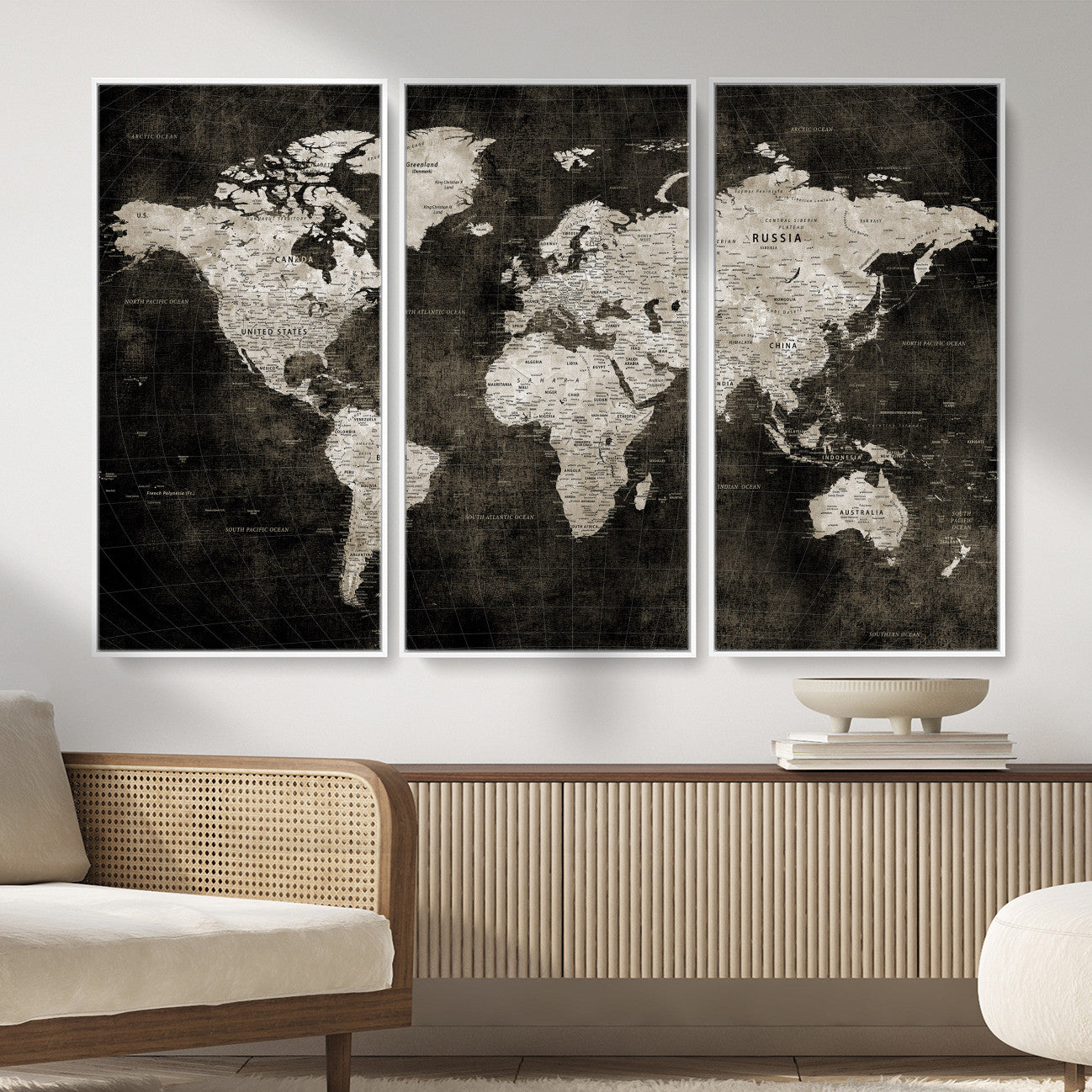 94581666-MGV-CV-36X24 - World Map Wall Art Canvas Print, Modern Decorative Framed Map Artwork Prints for Living Room, Office, Bedroom Wall Decor