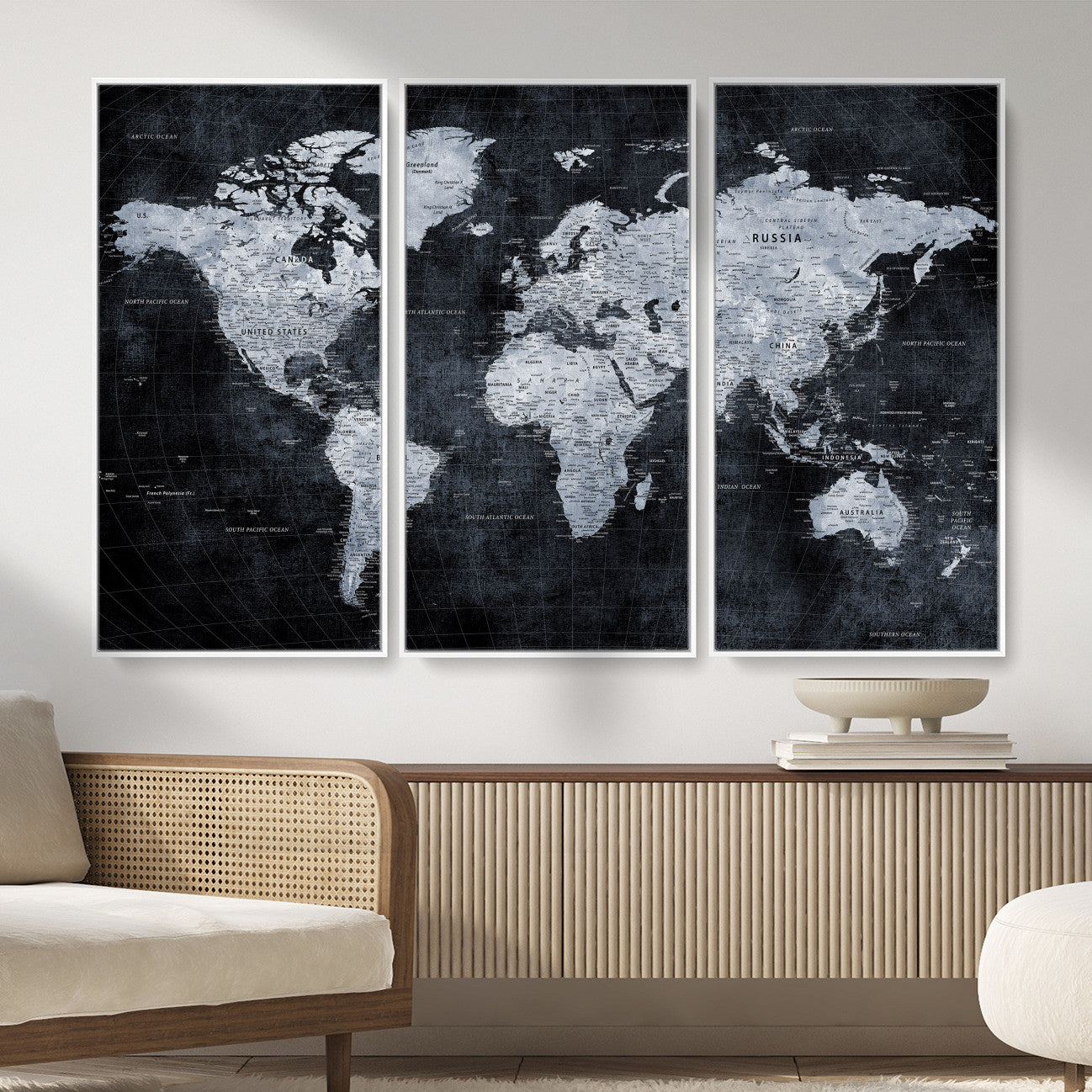 86893704-MGV-CV-36X24 - World Map Wall Art Canvas Print, Modern Decorative Framed Map Artwork Prints for Living Room, Office, Bedroom Wall Decor