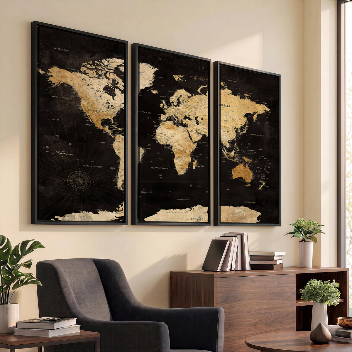 70468159-MGV-CV-36X24 - Extra Large World Map Canvas Print – Detailed Map Classic