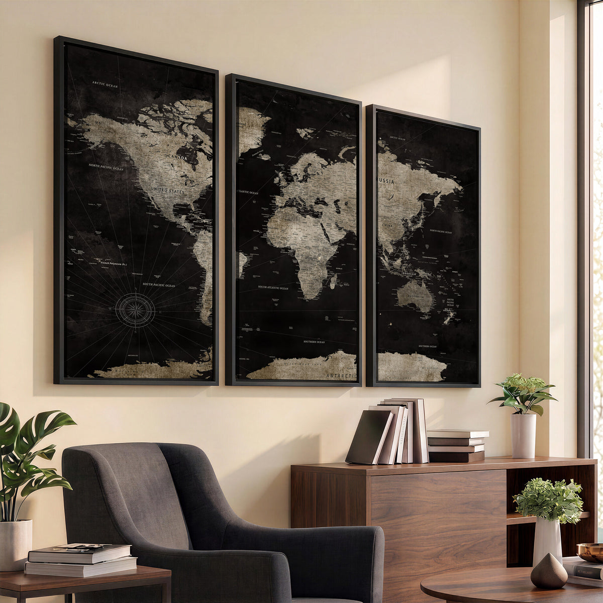 56225956-MGV-CV-36X24 - Detailed World Map Wall Art Print - Large Framed World Map
