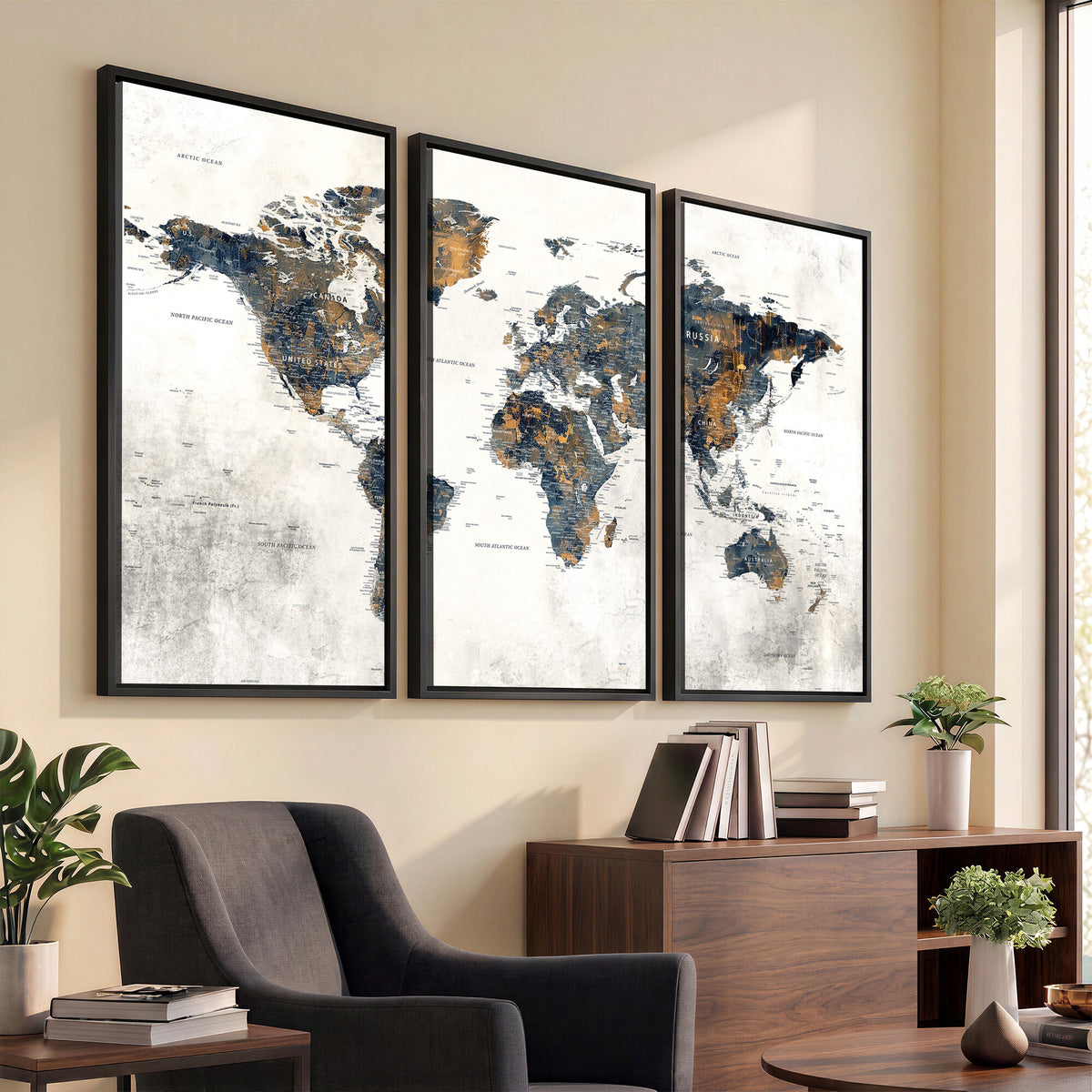 52451147-MGV-CV-36X24 - World Map Wall Art Canvas Print for Office Wall Decor