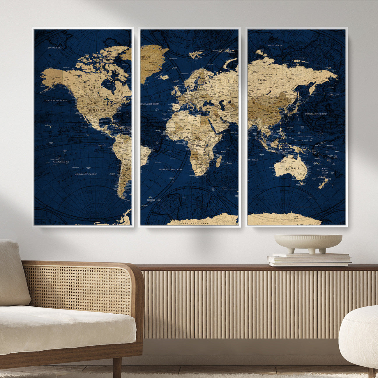 54770746-MGV-CV-36X24 - World Map Wall Art Canvas Print, Modern Decorative Framed Map Artwork Prints for Living Room, Office, Bedroom Wall Decor