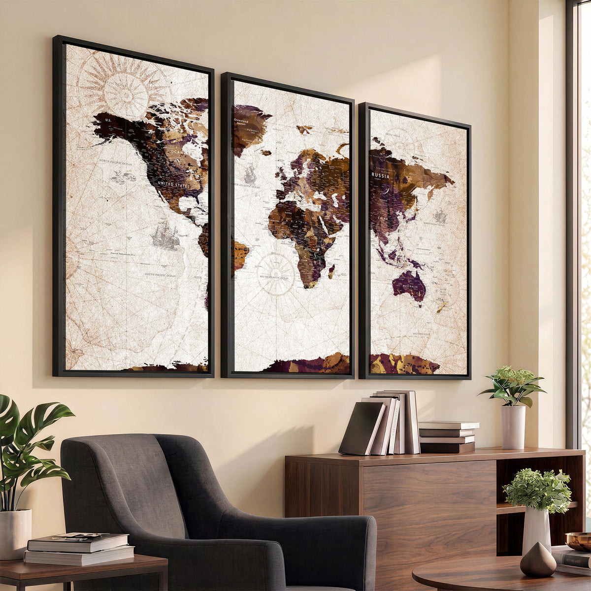 53400857-MGV-CV-36X24 - Blue Watercolor World Map Canvas Print – Framed Modern Wall