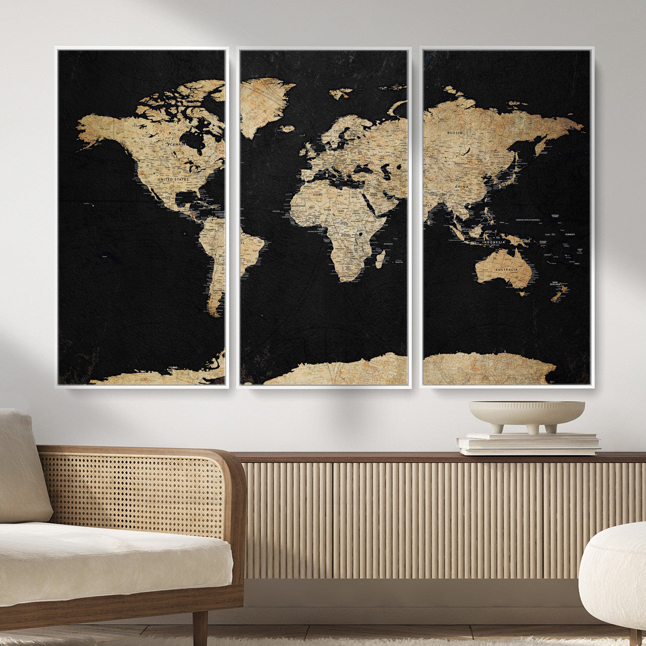 71518849-MGV-CV-36X24 - World Map Wall Art Canvas Print, Modern Decorative Framed Map Artwork Prints for Living Room, Office, Bedroom Wall Decor