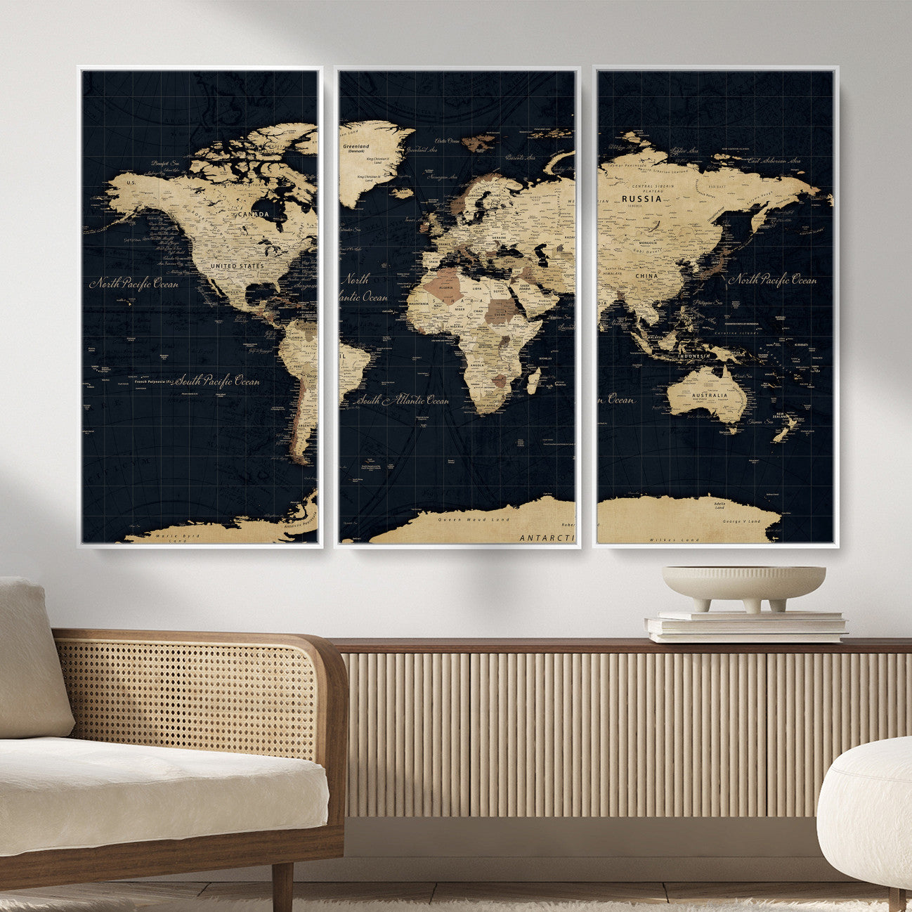 45063434-MGV-CV-36X24 - World Map Wall Art Canvas Print, Modern Decorative Framed Map Artwork Prints for Living Room, Office, Bedroom Wall Decor