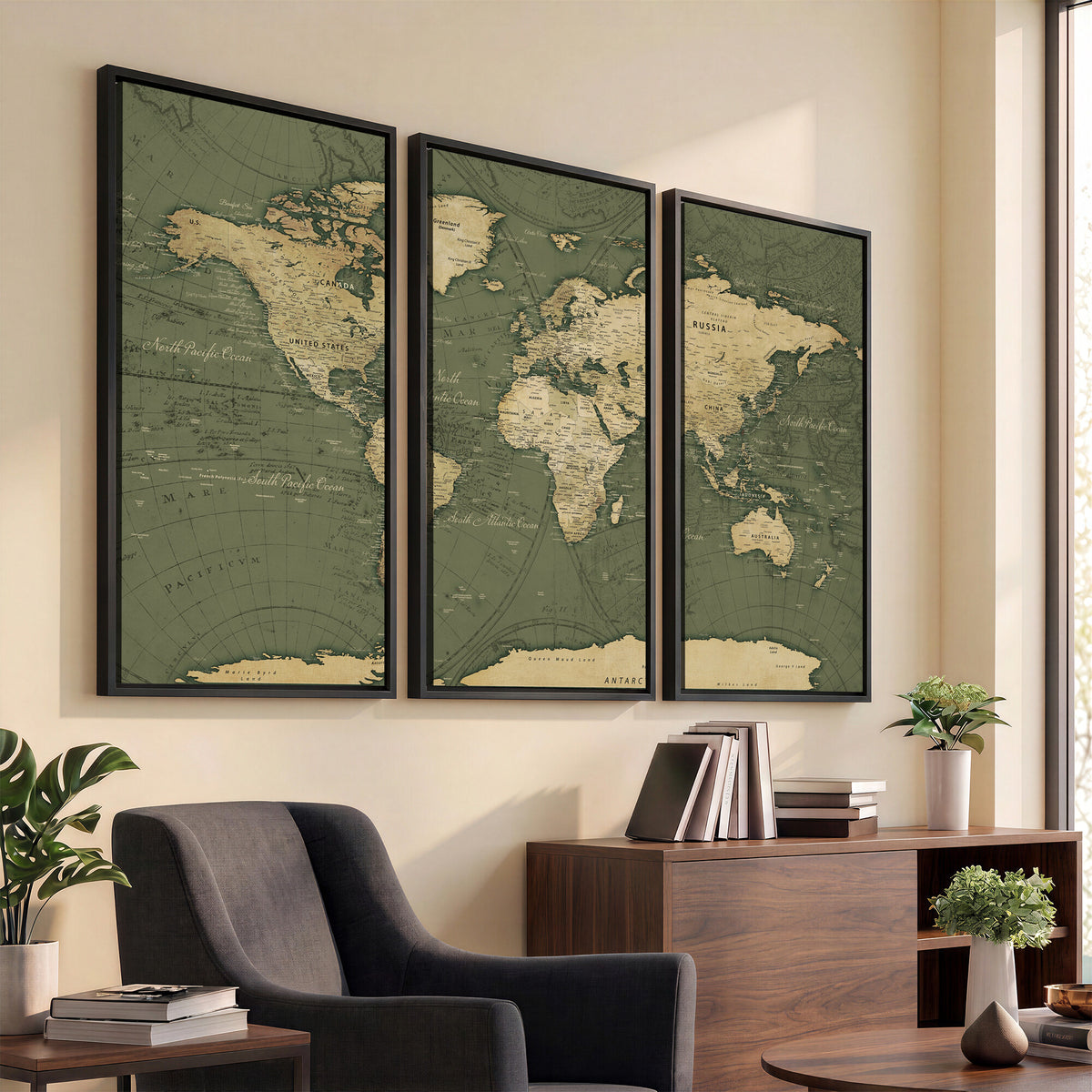 75846040-MGV-CV-36X24 - Large World Map Canvas Wall Art Print for Study Room Decor -