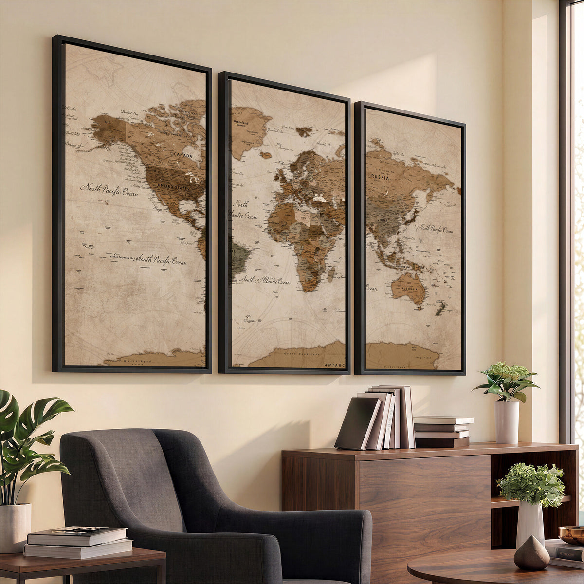 40064188-MGV-CV-36X24 - World Map Wall Art Canvas Print, Modern Decorative Framed Map Artwork Prints for Living Room, Office, Bedroom Wall Decor
