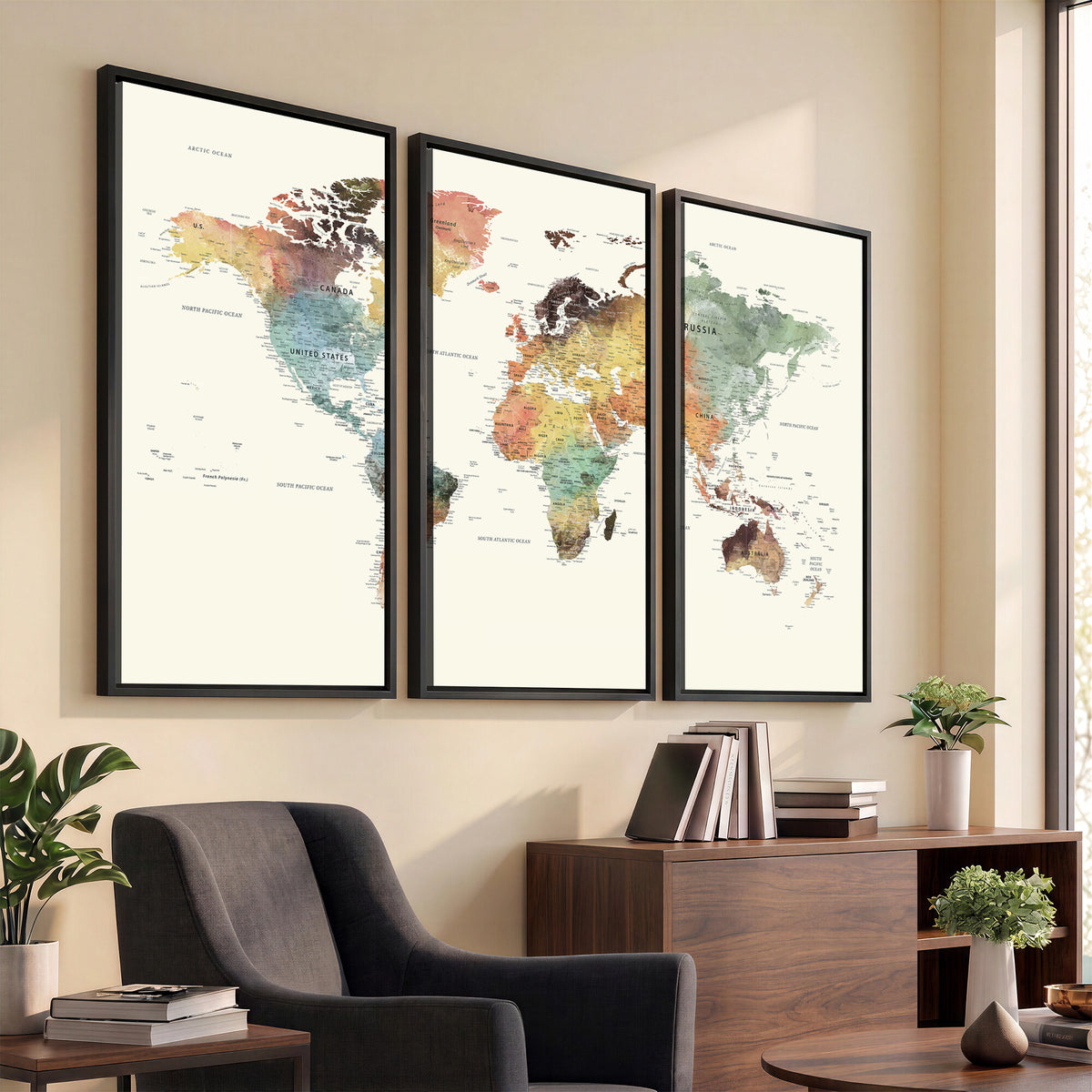 64206059-MGV-CV-36X24 - Framed World Map Wall Art Canvas Print for Living Room and Study Room