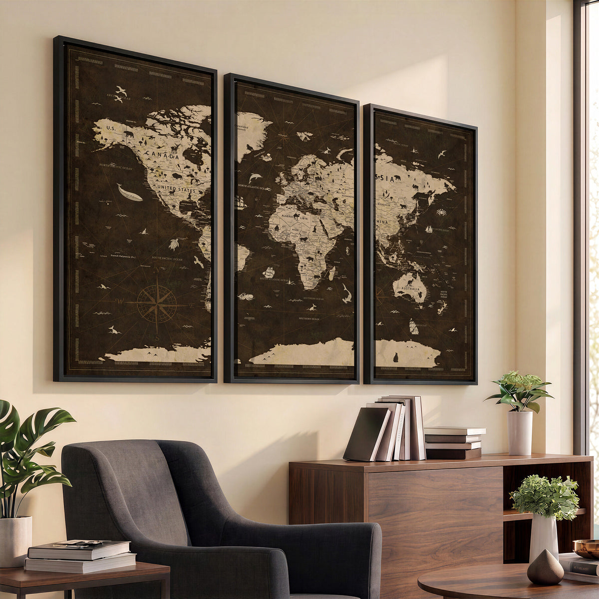 44276398-MGV-CV-36X24 - World Map Wall Art Canvas Print, Modern Decorative Framed Map Artwork Prints for Living Room, Office, Bedroom Wall Decor