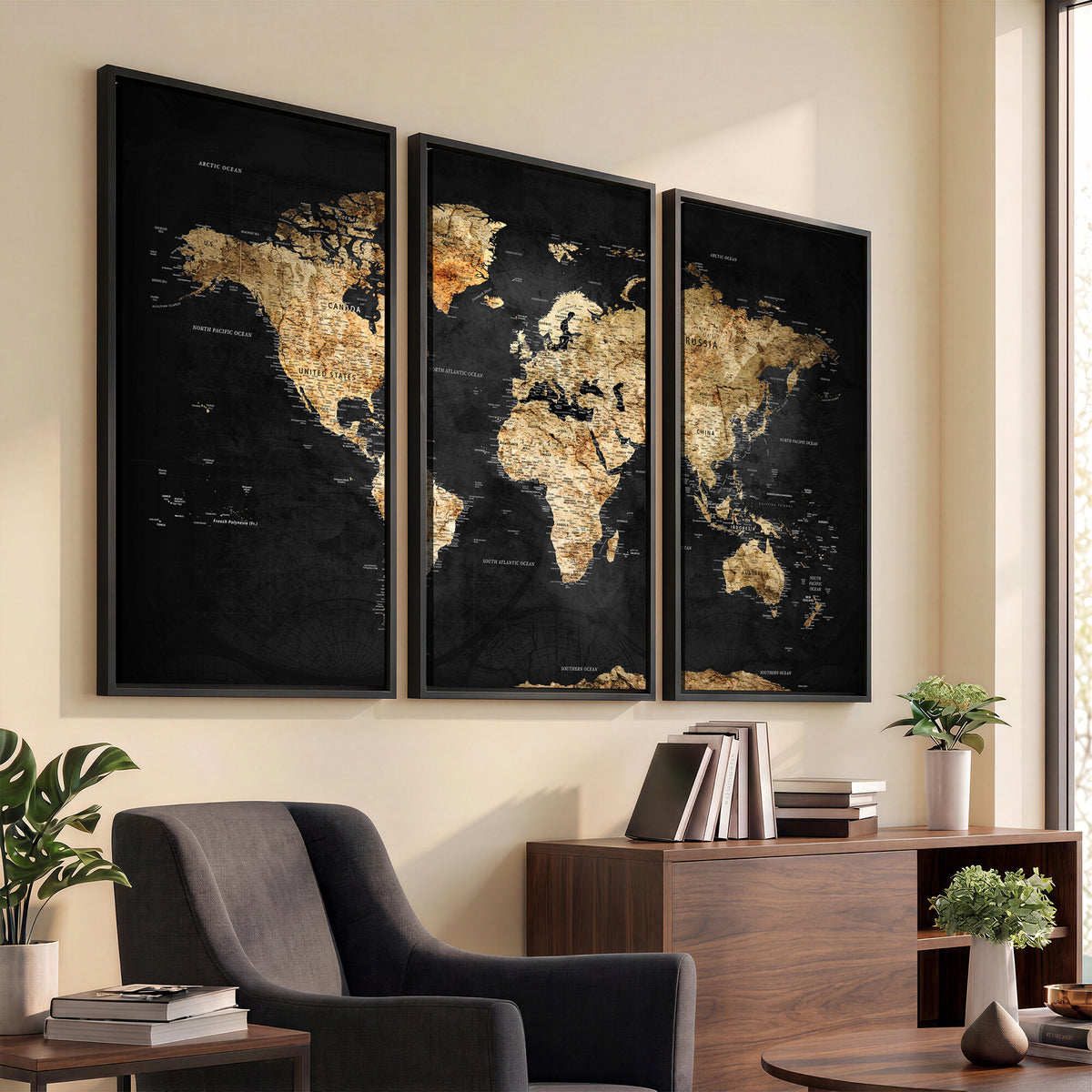 23568589-MGV-CV-36X24 - World Map Wall Art Canvas Print, Modern Decorative Framed Map Artwork Prints for Living Room, Office, Bedroom Wall Decor