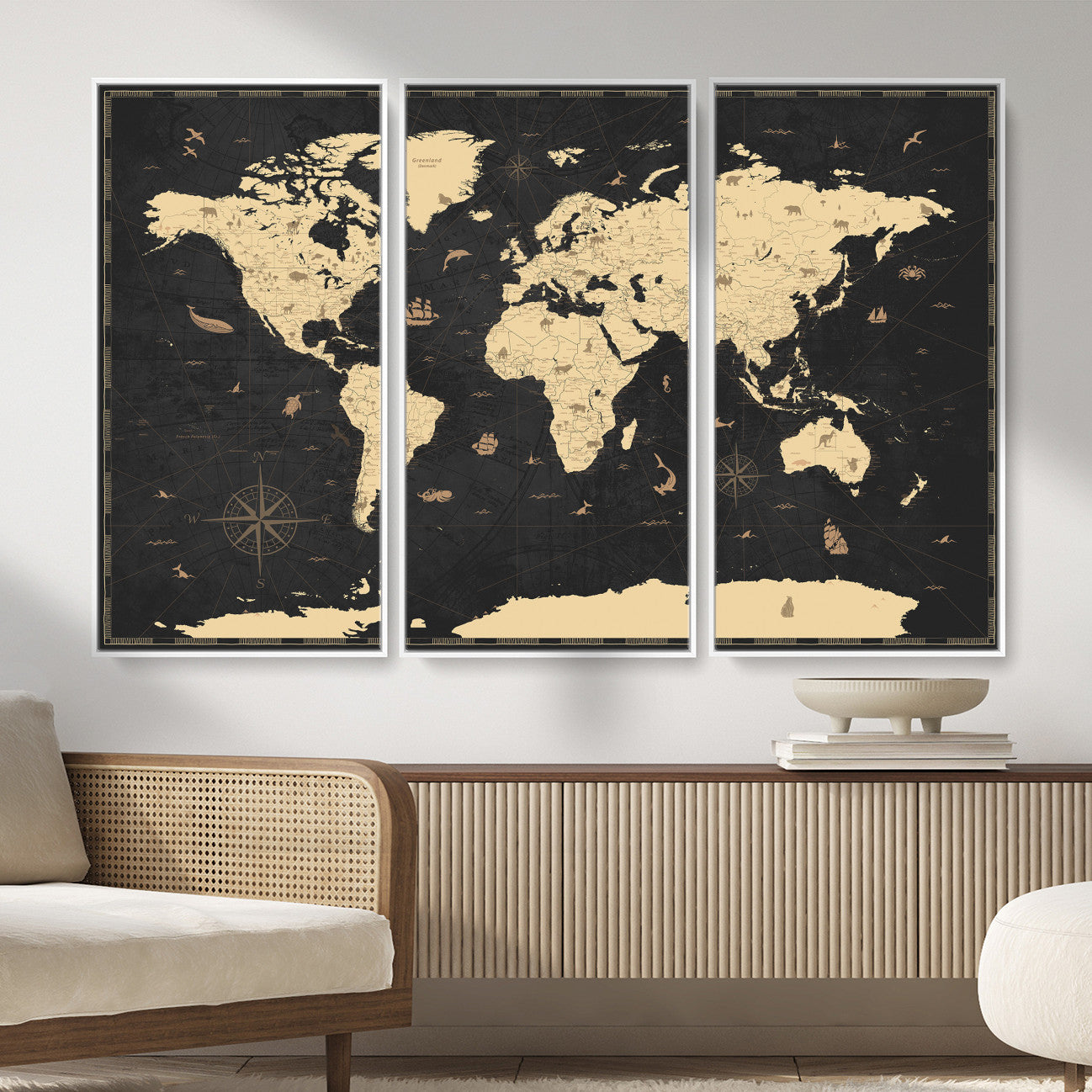 75220264-MGV-CV-36X24 - World Map Wall Art Canvas Print, Modern Decorative Framed Map Artwork Prints for Living Room, Office, Bedroom Wall Decor
