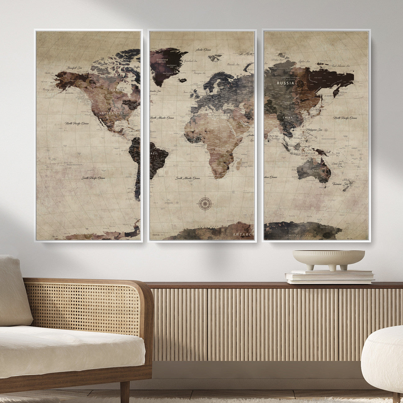60560672-MGV-CV-36X24 - World Map Wall Art Canvas Print, Modern Decorative Framed Map Artwork Prints for Living Room, Office, Bedroom Wall Decor