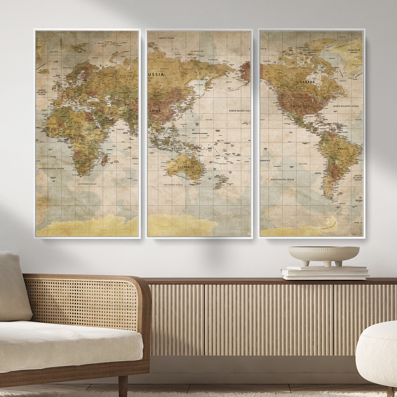 22305205-MGV-CV-36X24 - World Map Wall Art Canvas Print, Modern Decorative Framed Map Artwork Prints for Living Room, Office, Bedroom Wall Decor