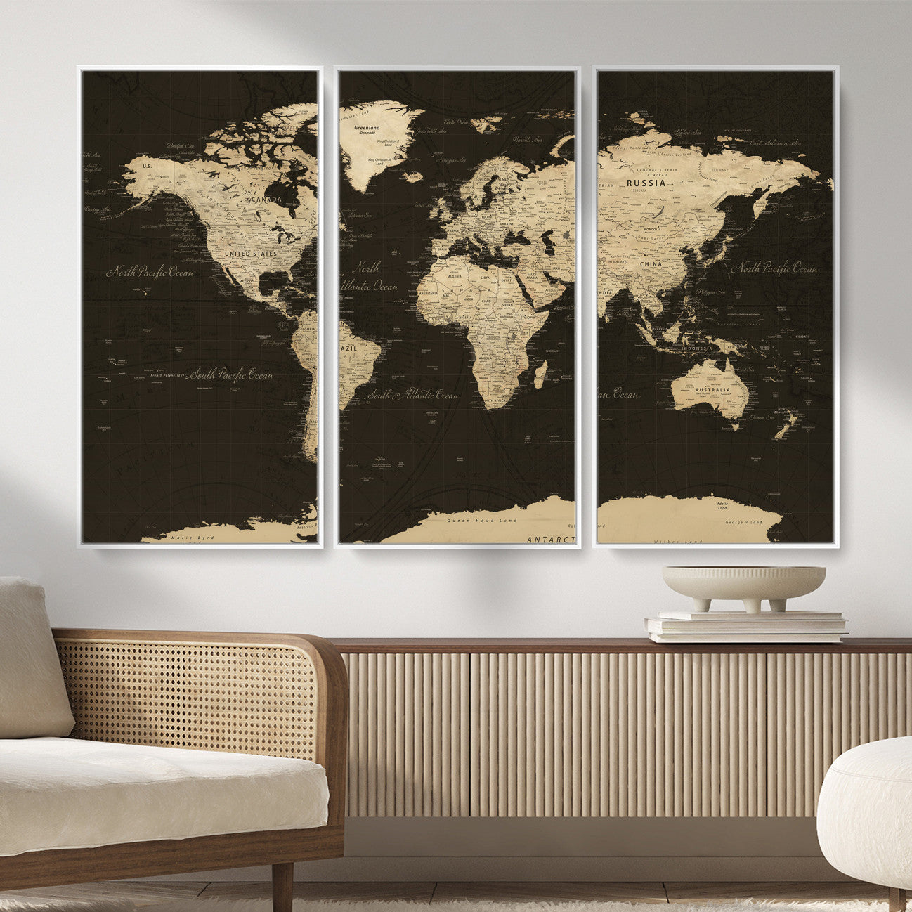 89024244-MGV-CV-36X24 - World Map Wall Art Canvas Print, Modern Decorative Framed Map Artwork Prints for Living Room, Office, Bedroom Wall Decor