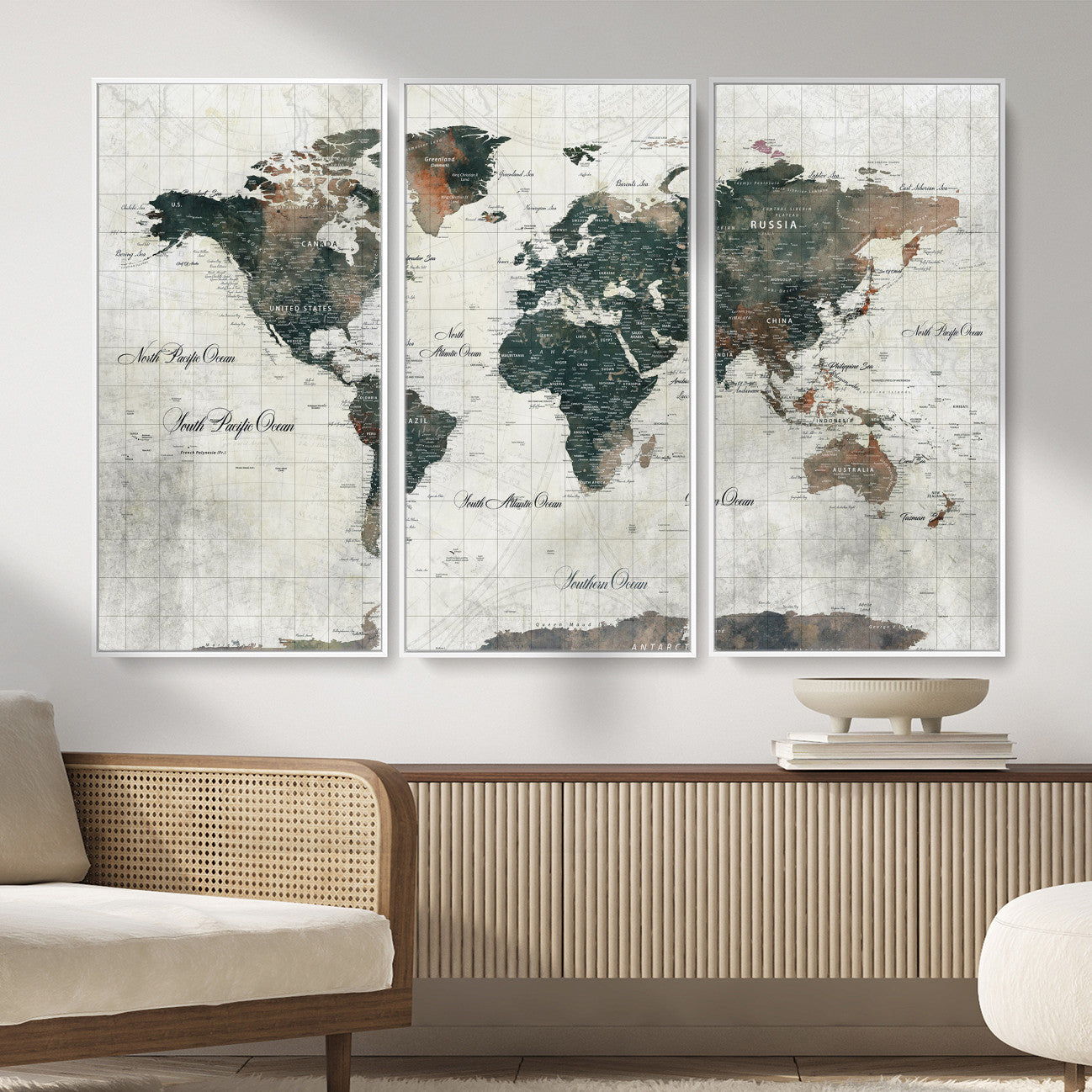 91179593-MGV-CV-36X24 - World Map Wall Art Canvas Print, Modern Decorative Framed Map Artwork Prints for Living Room, Office, Bedroom Wall Decor