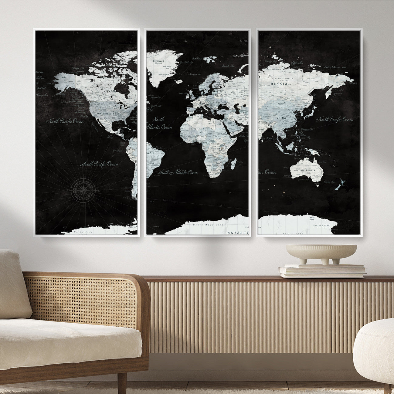 28664806-MGV-CV-36X24 - World Map Wall Art Canvas Print, Modern Decorative Framed Map Artwork Prints for Living Room, Office, Bedroom Wall Decor
