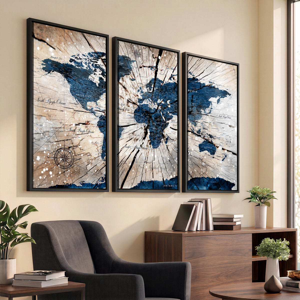 19478704-MGV-CV-36X24 - World Map Wall Art Canvas Print, Modern Decorative Framed Map Artwork Prints for Living Room, Office, Bedroom Wall Decor