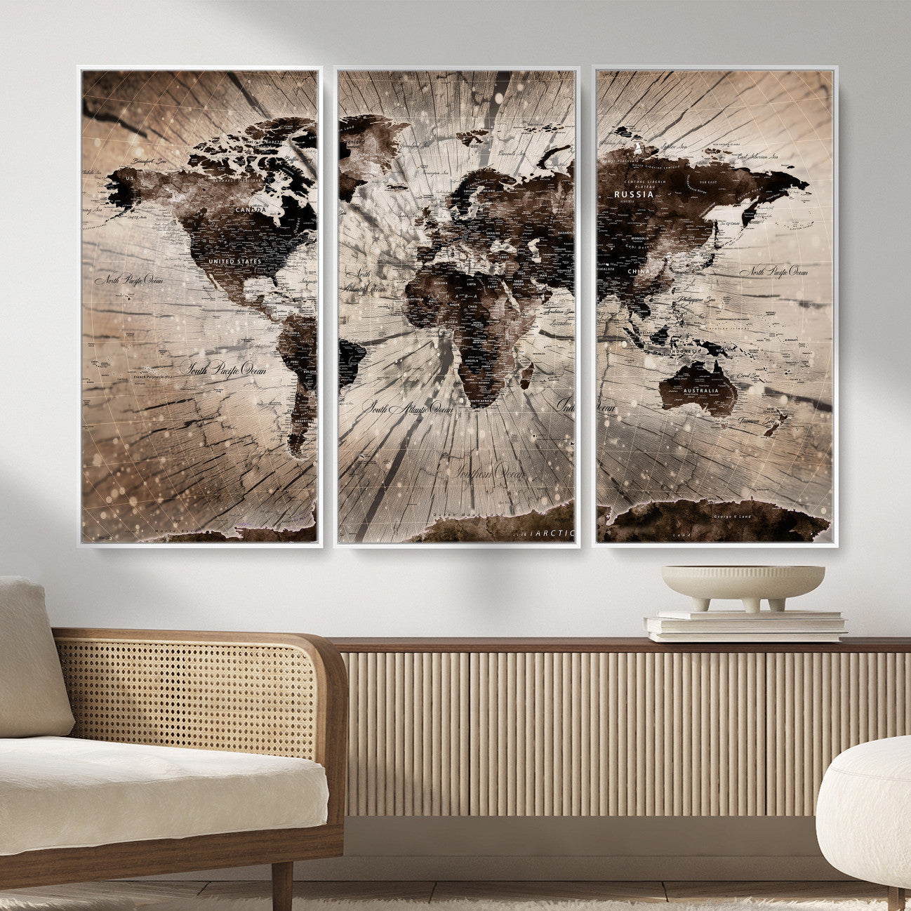 94623295-MGV-CV-36X24 - World Map Wall Art Canvas Print, Modern Decorative Framed Map Artwork Prints for Living Room, Office, Bedroom Wall Decor