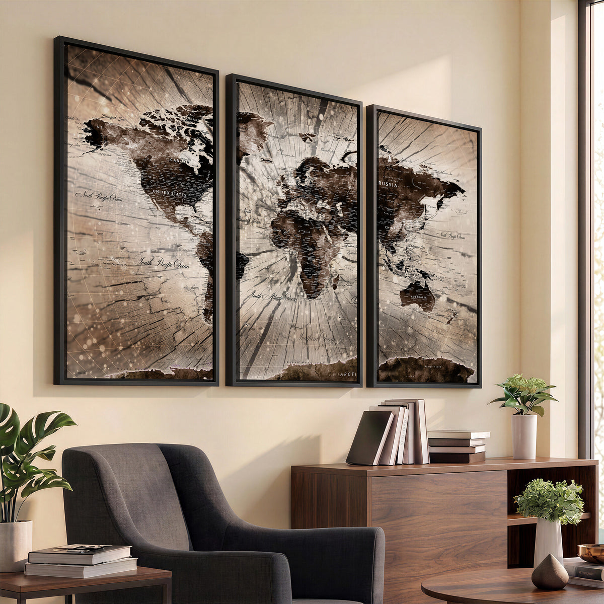 94623295-MGV-CV-36X24 - World Map Wall Art Canvas Print, Modern Decorative Framed Map Artwork Prints for Living Room, Office, Bedroom Wall Decor