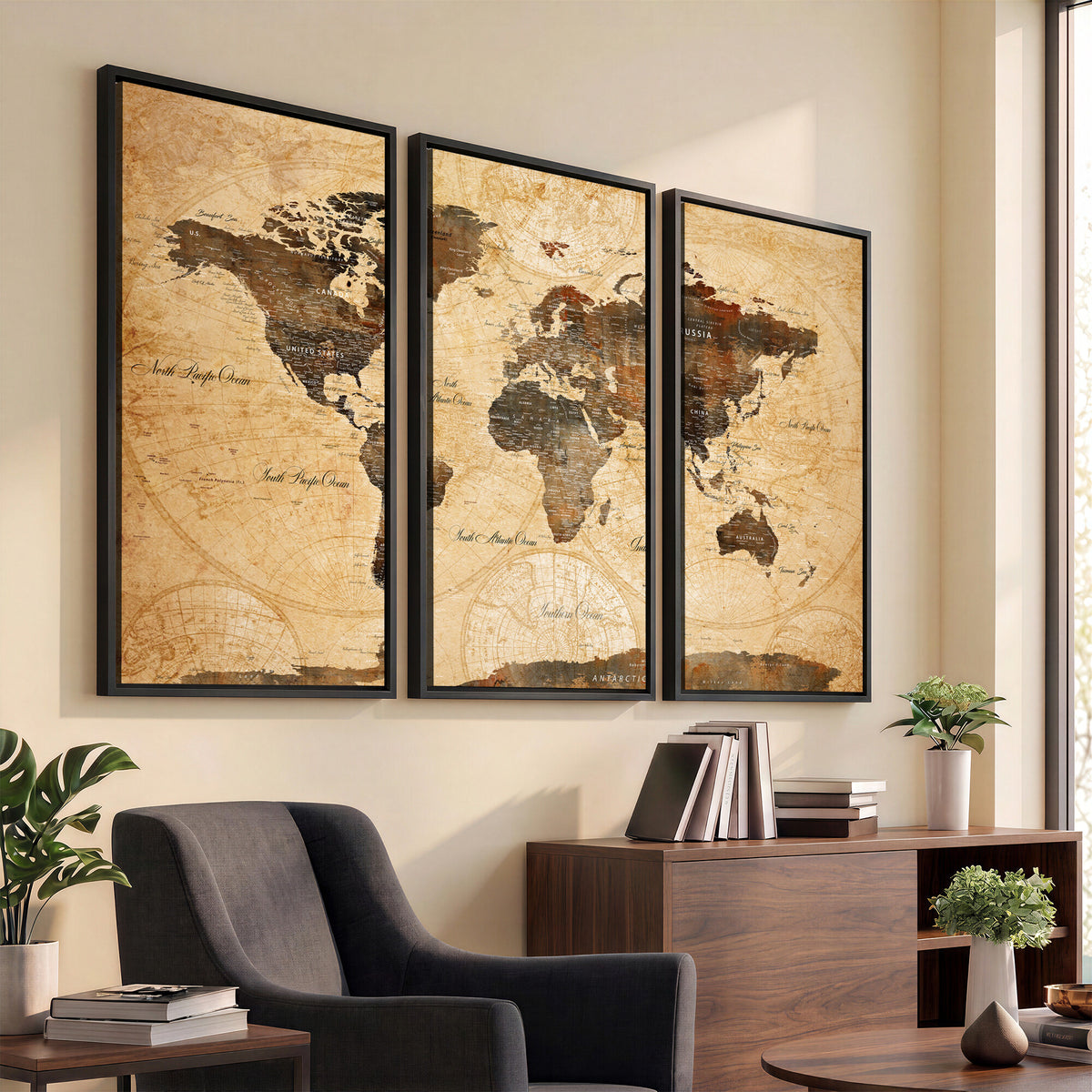 63156625-MGV-CV-36X24 - World Map Wall Art Canvas Print, Modern Decorative Framed Map Artwork Prints for Living Room, Office, Bedroom Wall Decor
