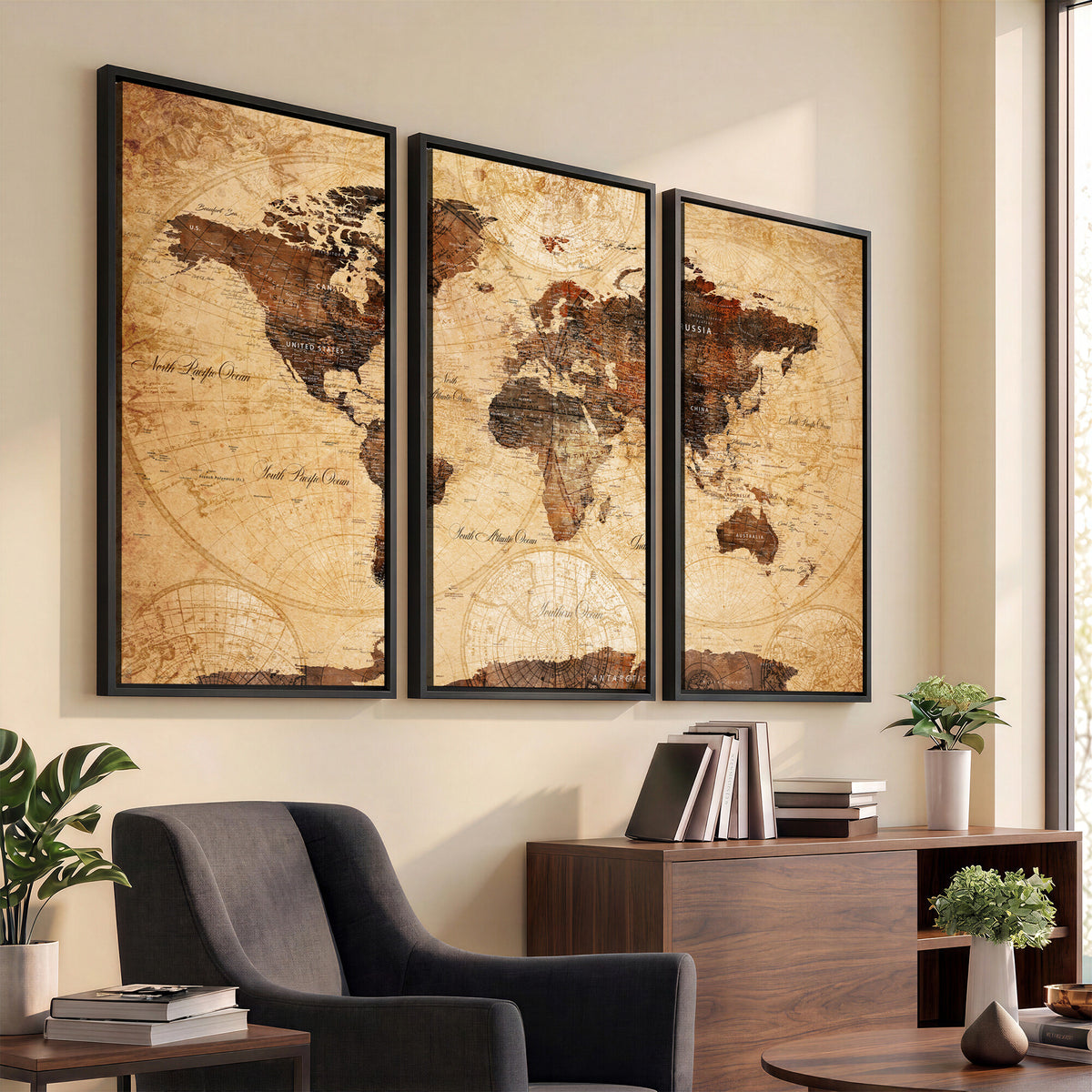 40760475-MGV-CV-36X24 - World Map Wall Art Canvas Print, Modern Decorative Framed Map Artwork Prints for Living Room, Office, Bedroom Wall Decor