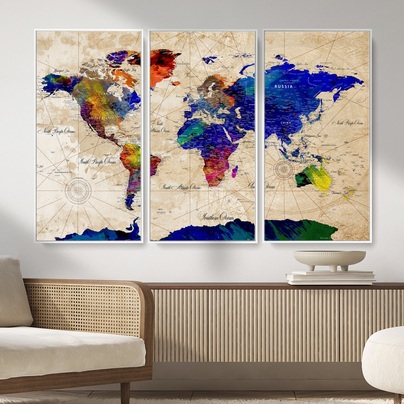 26284075-MGV-CV-36X24 - World Map Wall Art Canvas Print, Modern Decorative Framed Map Artwork Prints for Living Room, Office, Bedroom Wall Decor