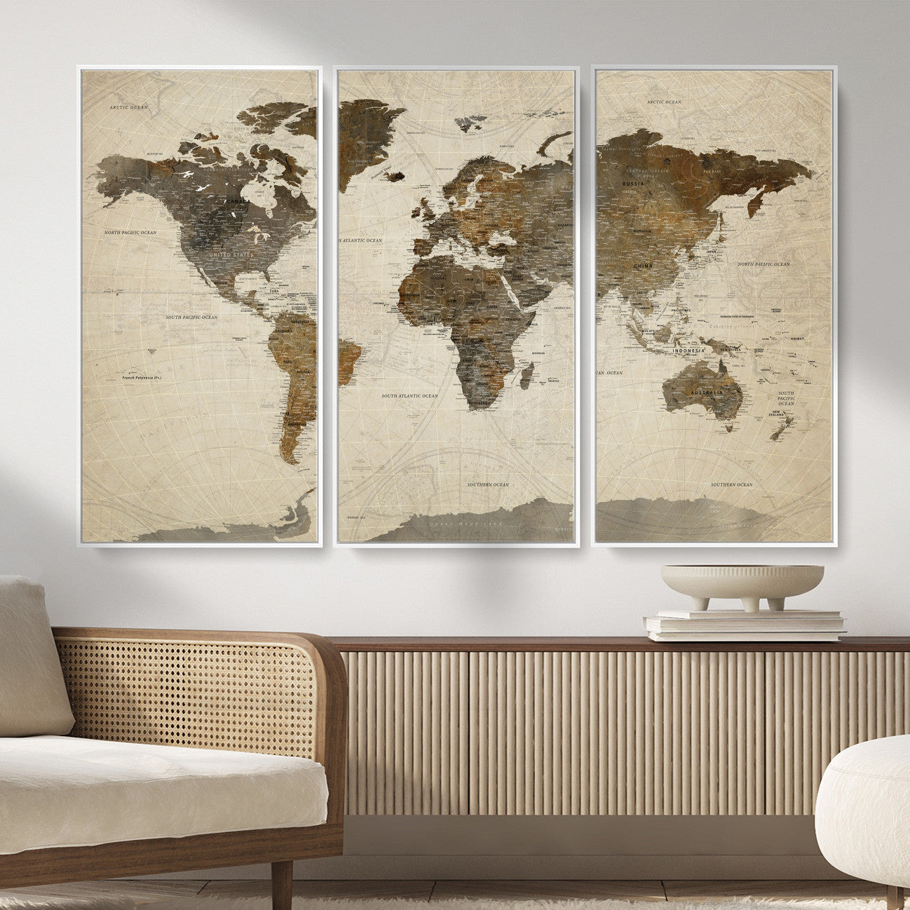 49623468-MGV-CV-36X24 - World Map Wall Art Canvas Print, Modern Decorative Framed Map Artwork Prints for Living Room, Office, Bedroom Wall Decor