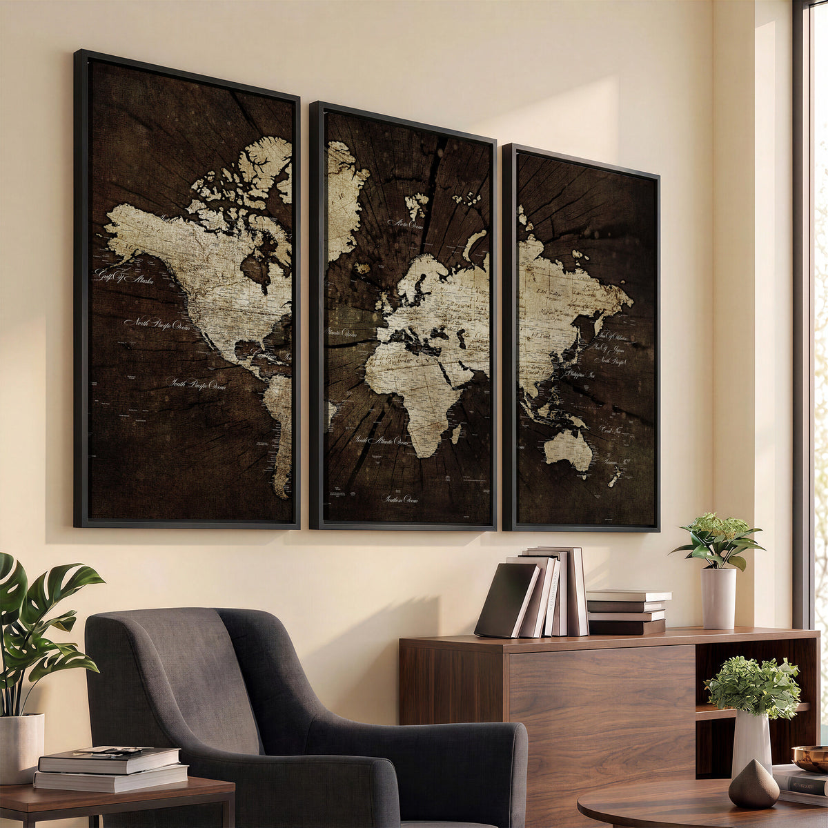 40991509-MGV-CV-36X24 - World Map Wall Art Canvas Print, Modern Decorative Framed Map Artwork Prints for Living Room, Office, Bedroom Wall Decor