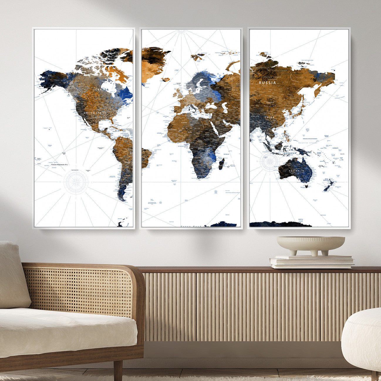 56364879-MGV-CV-36X24 - World Map Wall Art Canvas Print, Modern Decorative Framed Map Artwork Prints for Living Room, Office, Bedroom Wall Decor