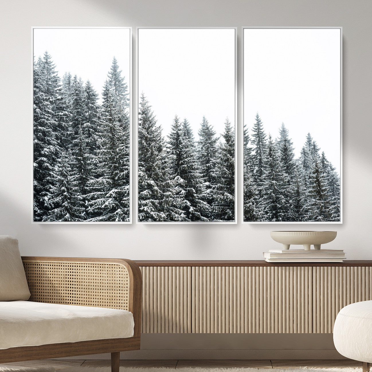 69566941-MGV-CV-36X24 - Misty Mountain Forest Canvas Print, Foggy Pine Trees Nature Wall Art, Framed Canvas Ready to Hang