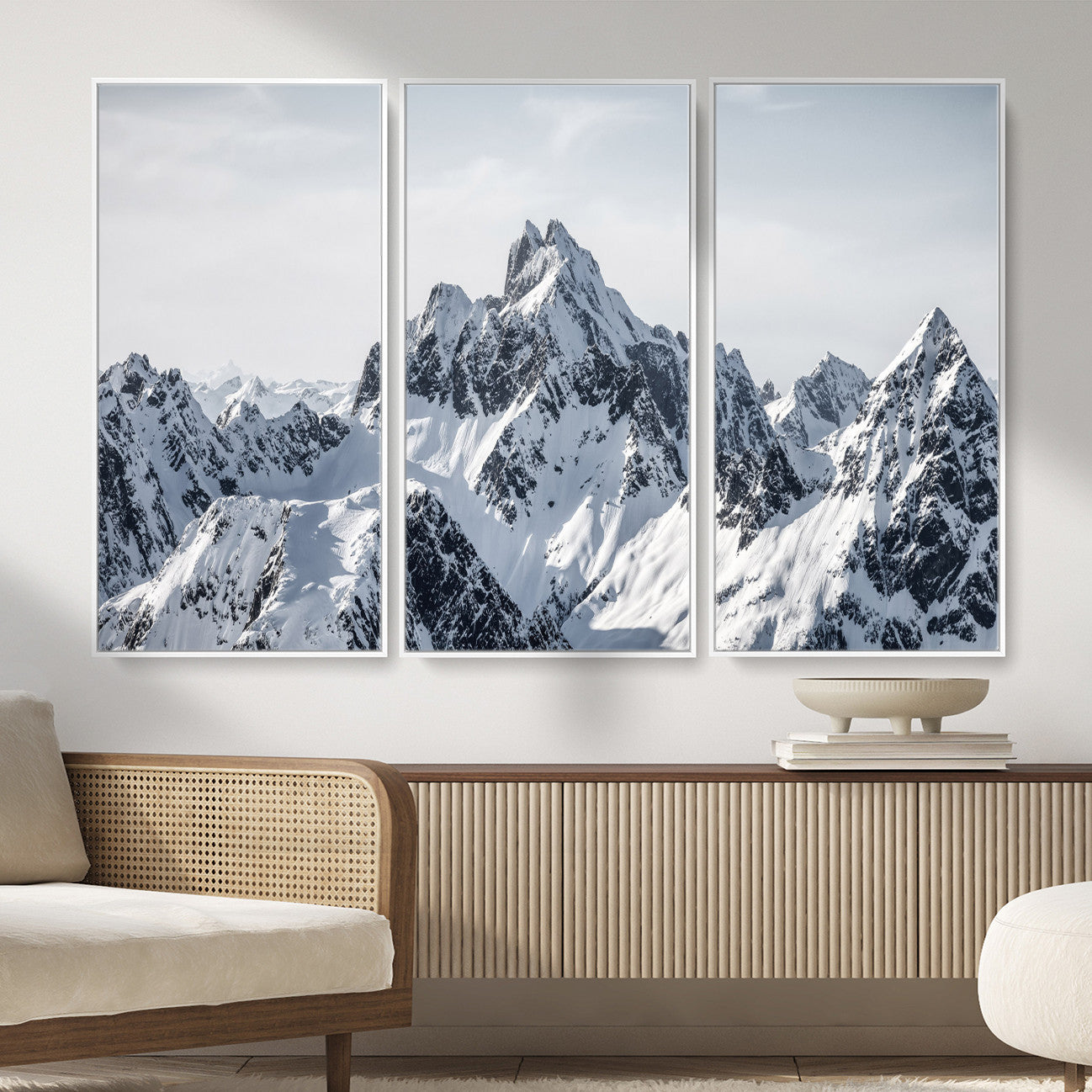 33126265-MGV-CV-36X24 - Snowy Mountain Range Canvas Print, Alpine Peaks Landscape Wall Art, Framed Canvas Ready to Hang