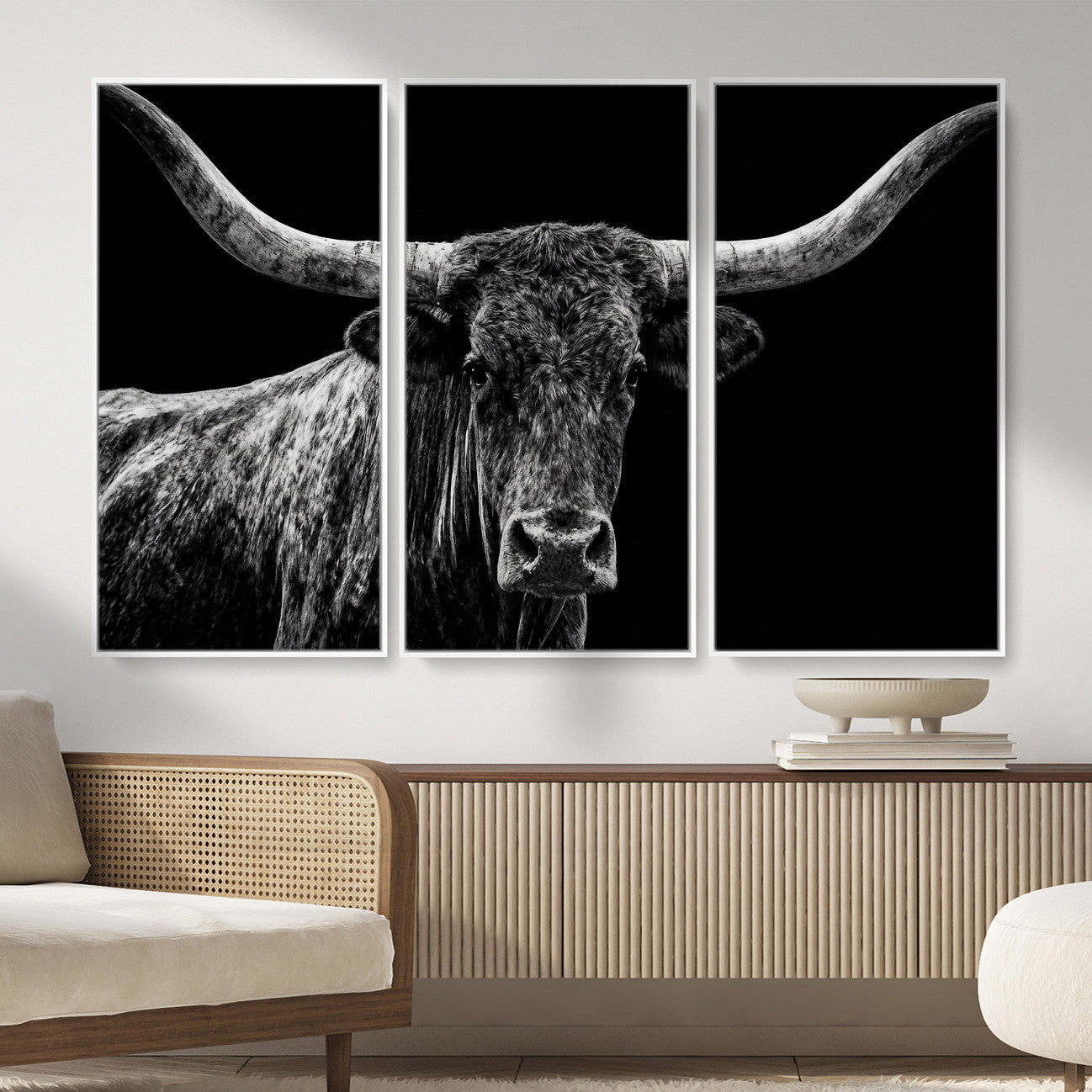 86568508-MGV-CV-36X24 - Vintage Texas Longhorn Bull Wall Art Canvas Print, Texas Cow Portrait Print, Framed Bull Wall Art Ready to Hang