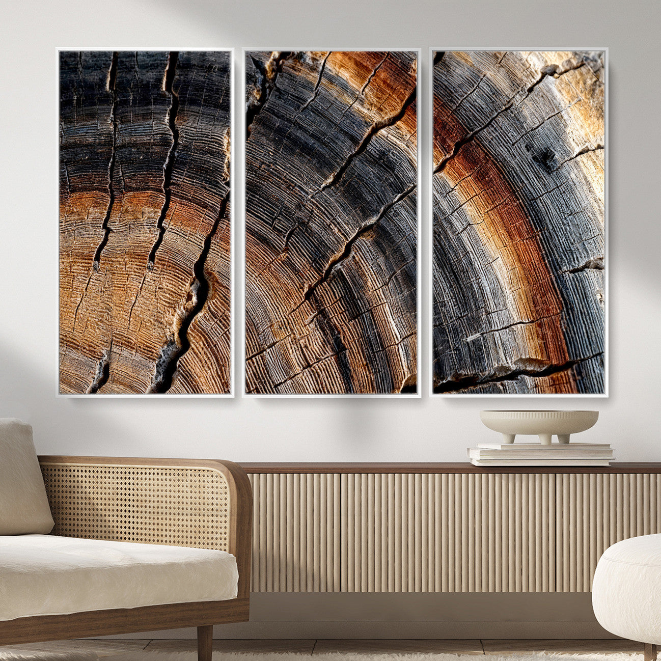 92693966E-MGV-CV-36X24 - Framed Large Abstract Wood Grain Canvas Print, Tree Ring Pattern Wall Art, Framed Canvas Ready to Hang