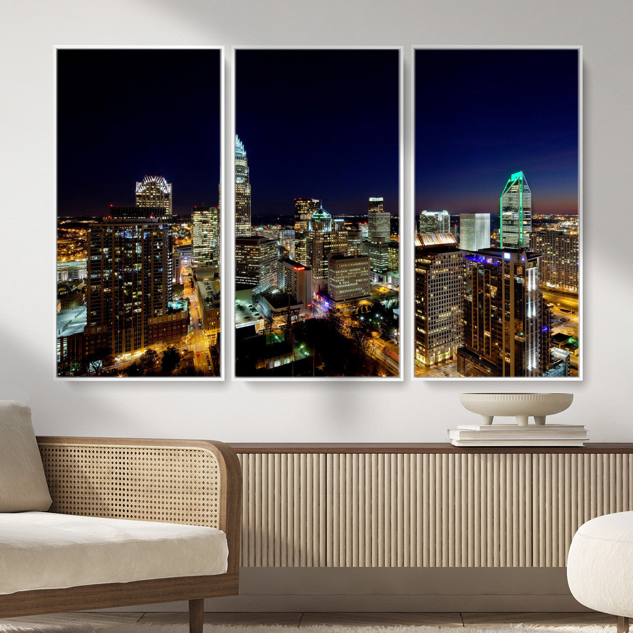 47163738-MGV-CV-36X24 - Atlanta Skyline Wall Art Canvas Print, Atlanta Downtown Night Cityscape Print for Modern Urban Wall Decor
