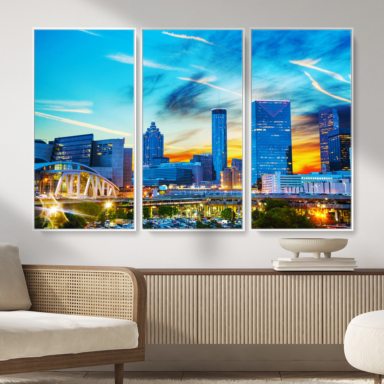 23097797-MGV-CV-36X24 - Atlanta Skyline Wall Art Canvas Print, Atlanta Downtown Night Cityscape Print for Modern Urban Wall Decor