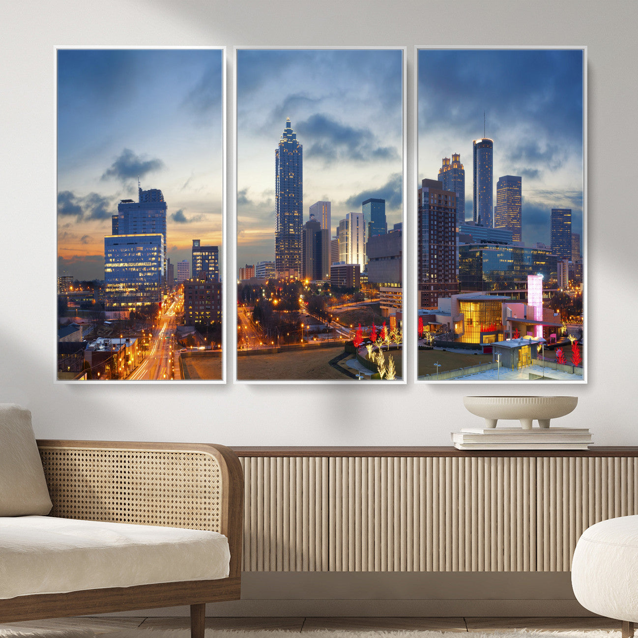 18461309-MGV-CV-36X24 - Atlanta Skyline Wall Art Canvas Print, Atlanta Downtown Night Cityscape Print for Modern Urban Wall Decor