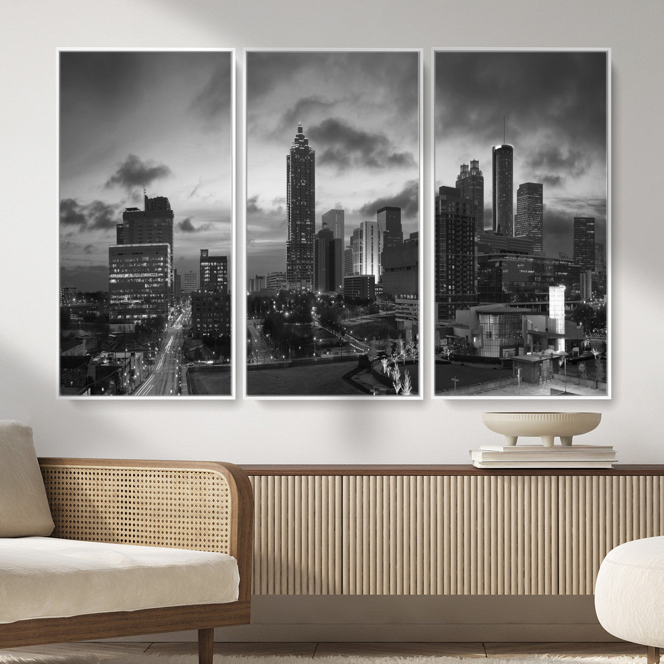 91959506-MGV-CV-36X24 - Atlanta Skyline Wall Art Canvas Print, Atlanta Downtown Night Cityscape Print for Modern Urban Wall Decor