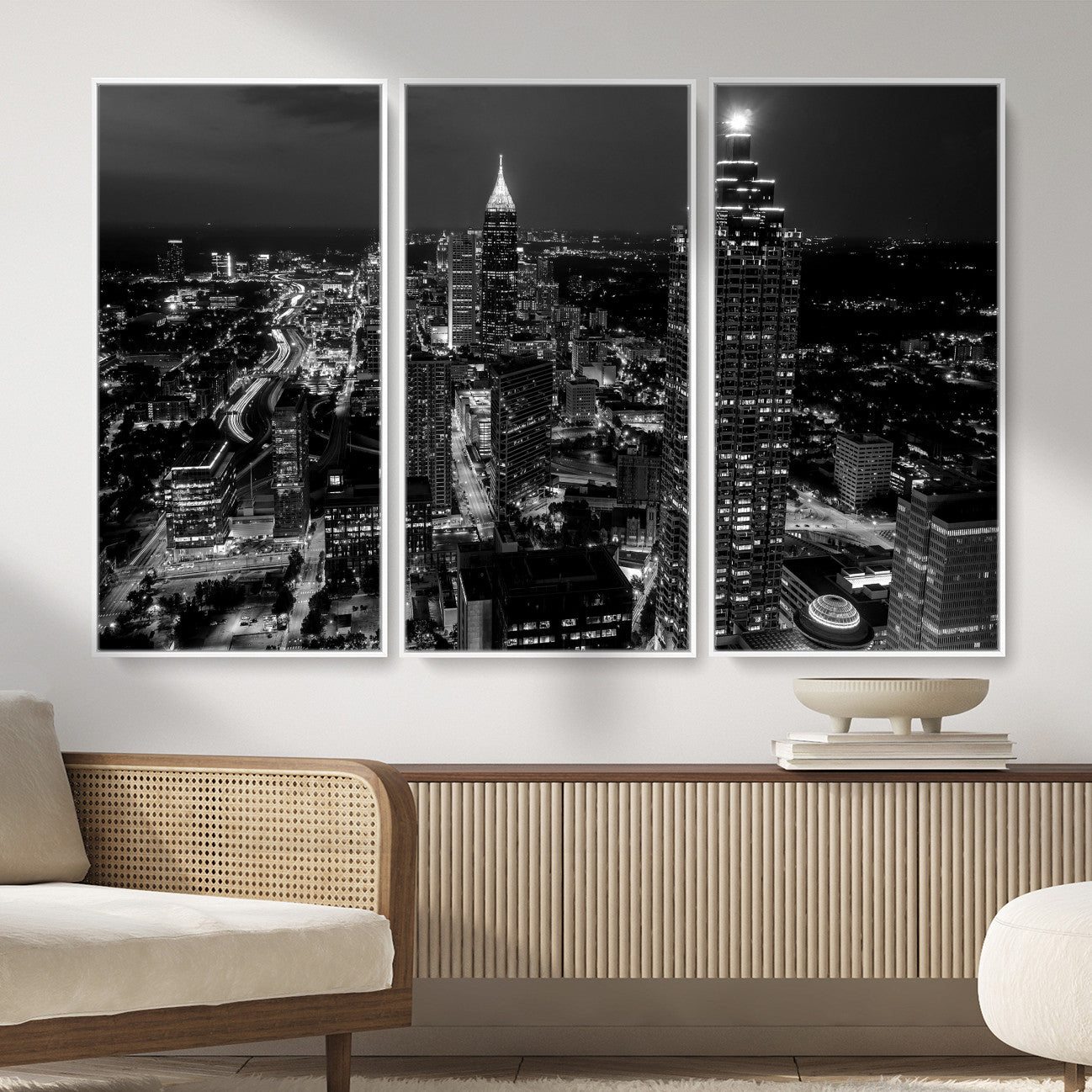 56773510-MGV-CV-36X24 - Atlanta Skyline Wall Art Canvas Print, Atlanta Downtown Night Cityscape Print for Modern Urban Wall Decor