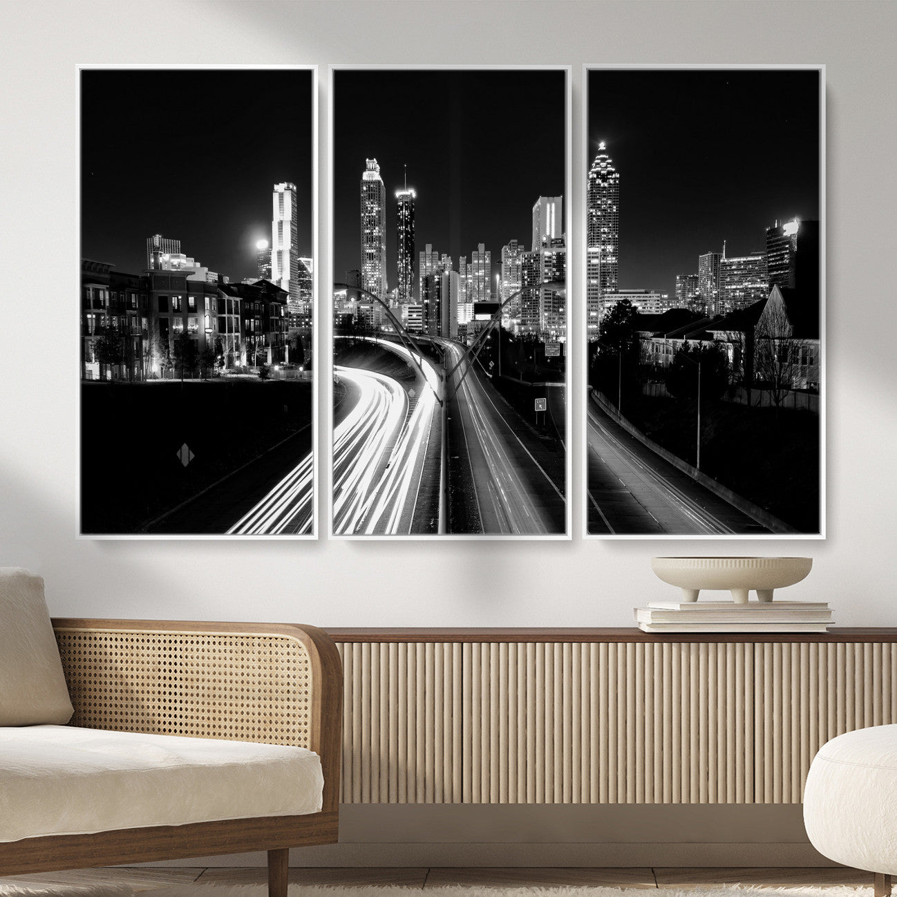 80330064-MGV-CV-36X24 - Atlanta Skyline Wall Art Canvas Print, Atlanta Downtown Night Cityscape Print for Modern Urban Wall Decor