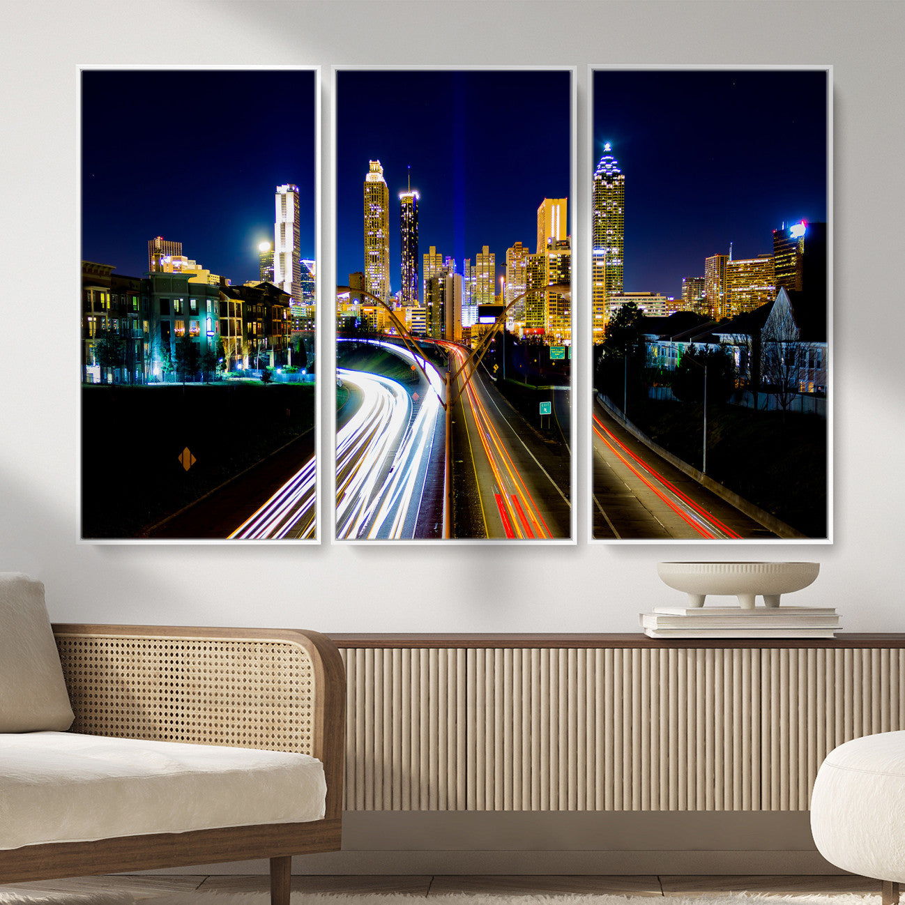 12967464-MGV-CV-36X24 - Atlanta Skyline Wall Art Canvas Print, Atlanta Downtown Night Cityscape Print for Modern Urban Wall Decor