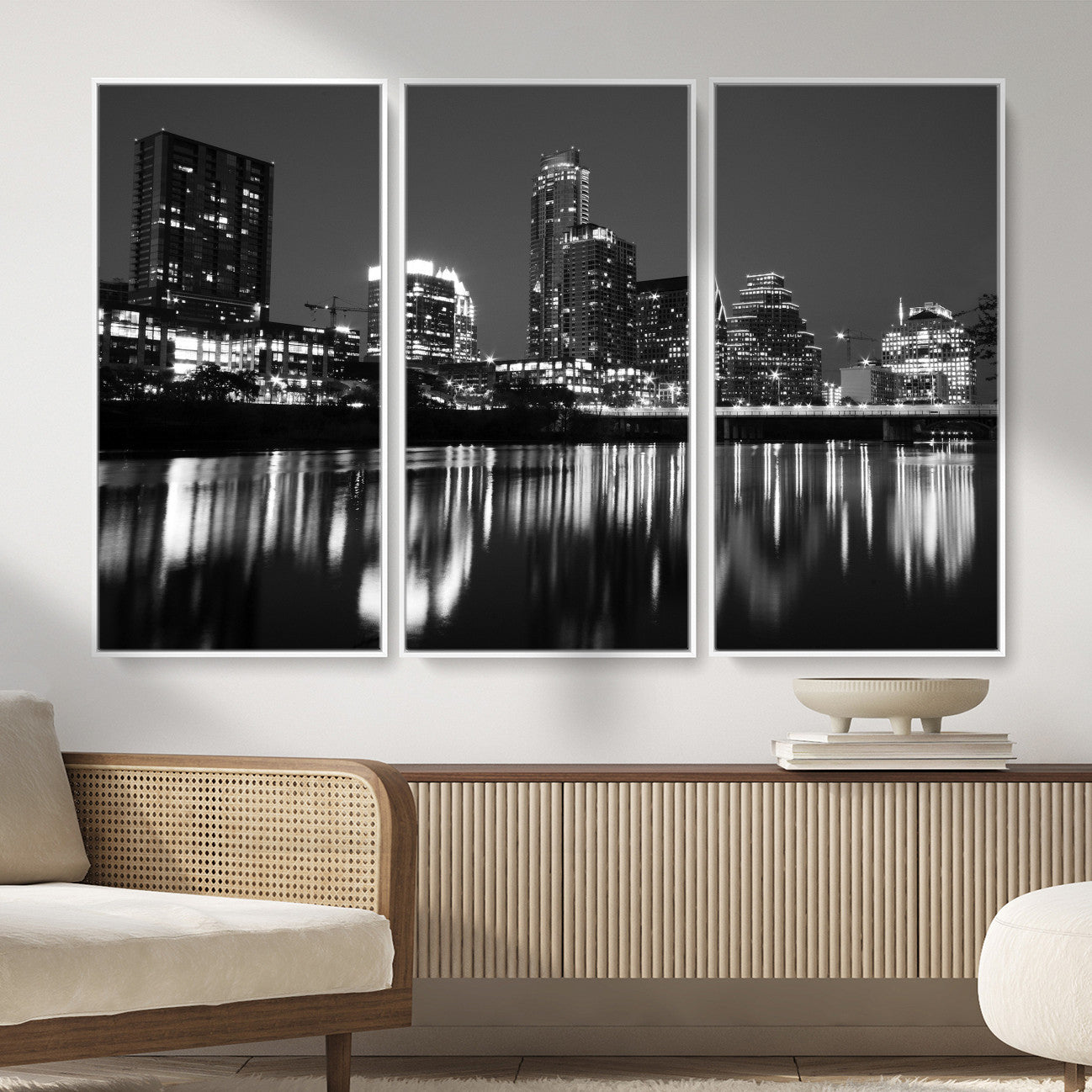 38129554-MGV-CV-36X24 - Austin Skyline Wall Art Canvas Print, Austin Downtown Night Cityscape Print for Modern Urban Wall Decor
