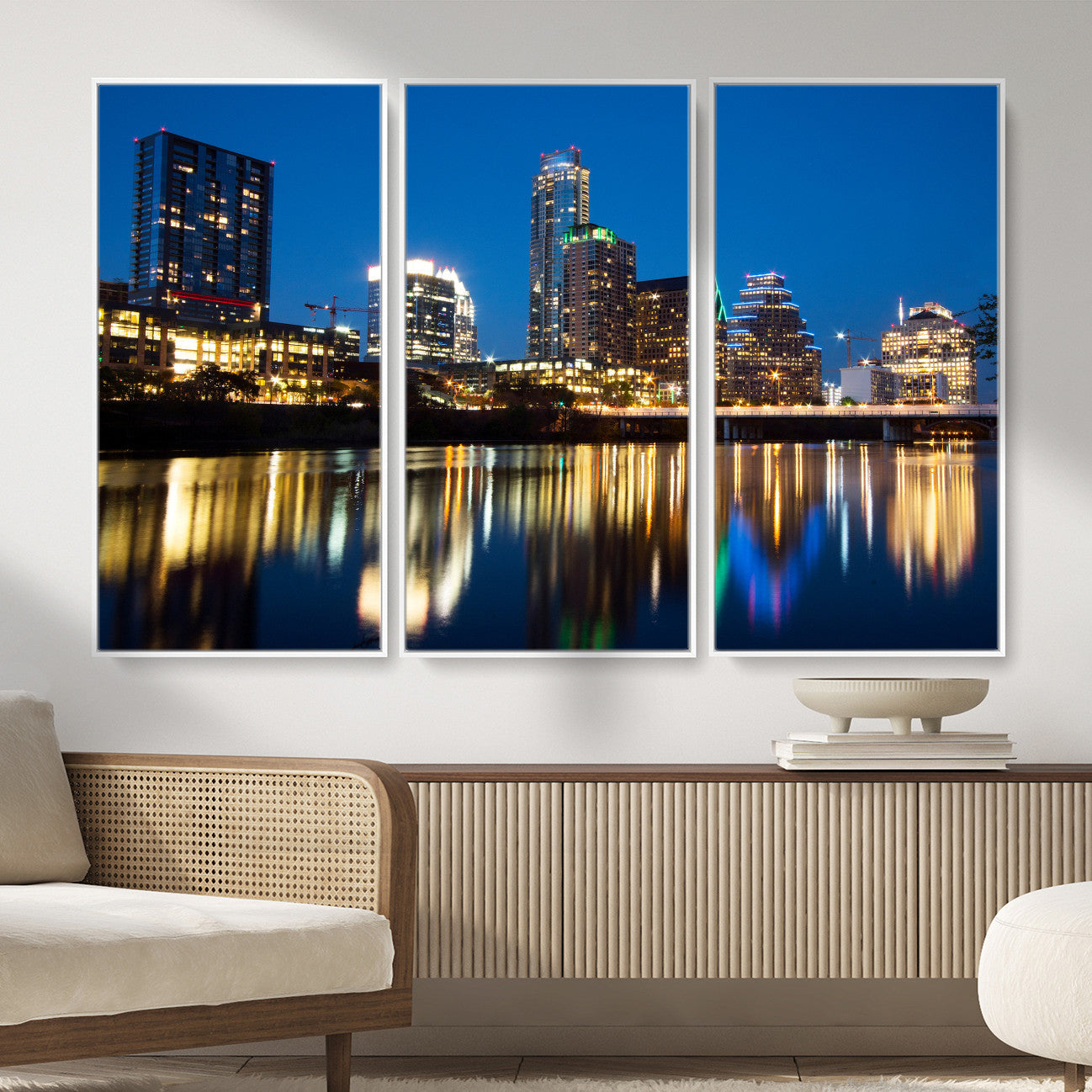 21916206-MGV-CV-36X24 - Austin Skyline Wall Art Canvas Print, Austin Downtown Night Cityscape Print for Modern Urban Wall Decor