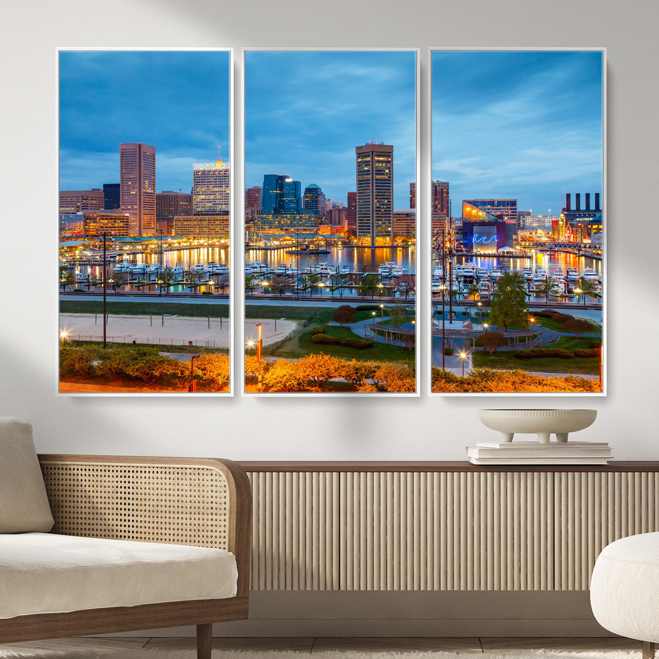 78635089-MGV-CV-36X24 - Baltimore Skyline Wall Art Canvas Print, Baltimore Downtown Night Cityscape Print for Modern Urban Wall Decor