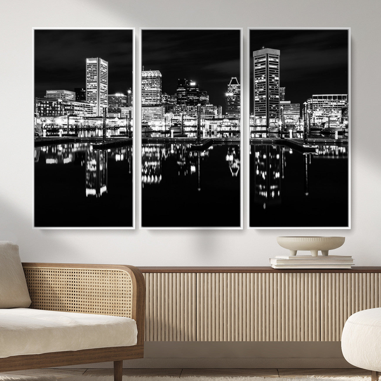 69187681-MGV-CV-36X24 - Baltimore Skyline Wall Art Canvas Print, Baltimore Downtown Night Cityscape Print for Modern Urban Wall Decor