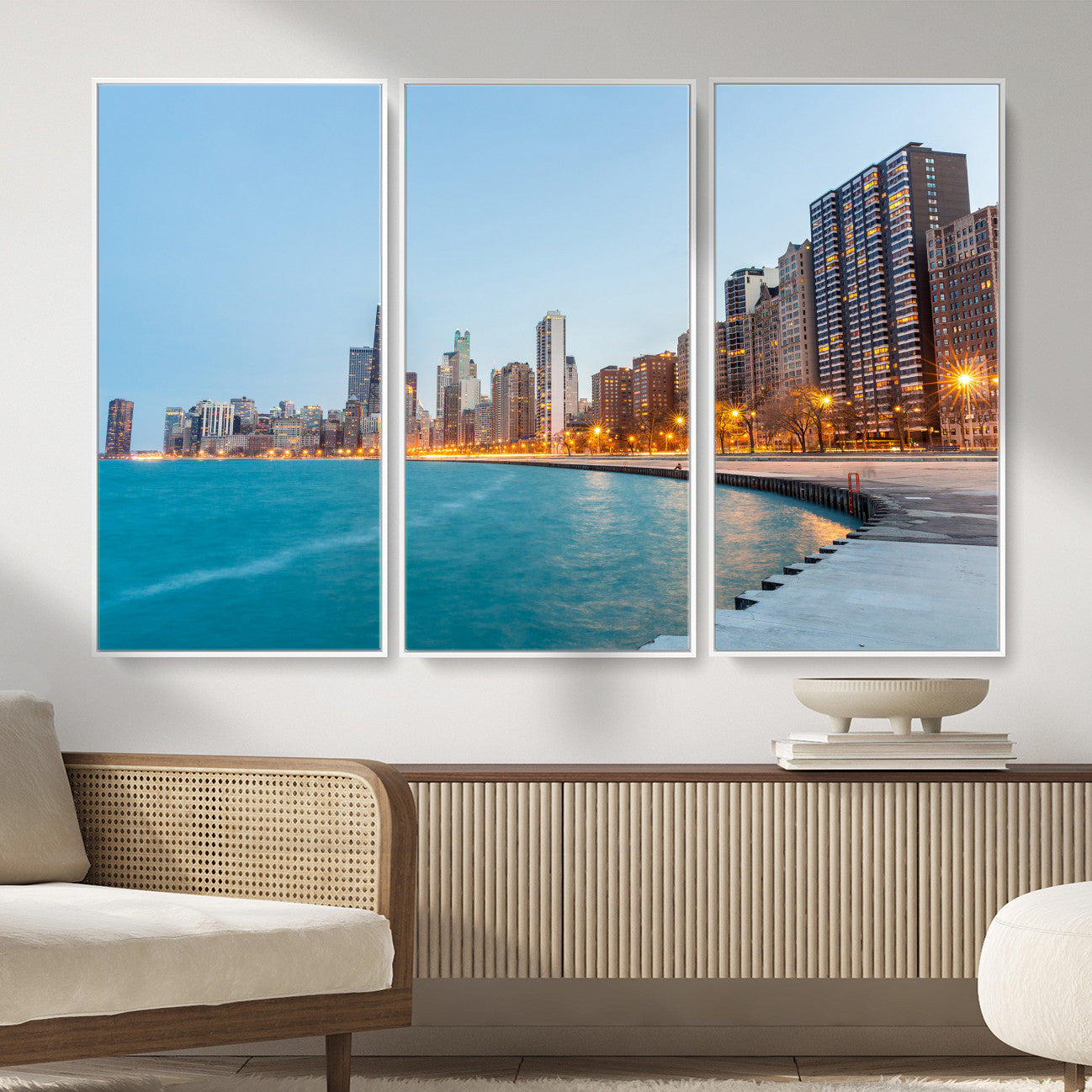 66780141-MGV-CV-36X24 - Chicago Wall Art Canvas Print, Chicago City Downtown Night Cityscape Print for Modern Urban Wall Decor