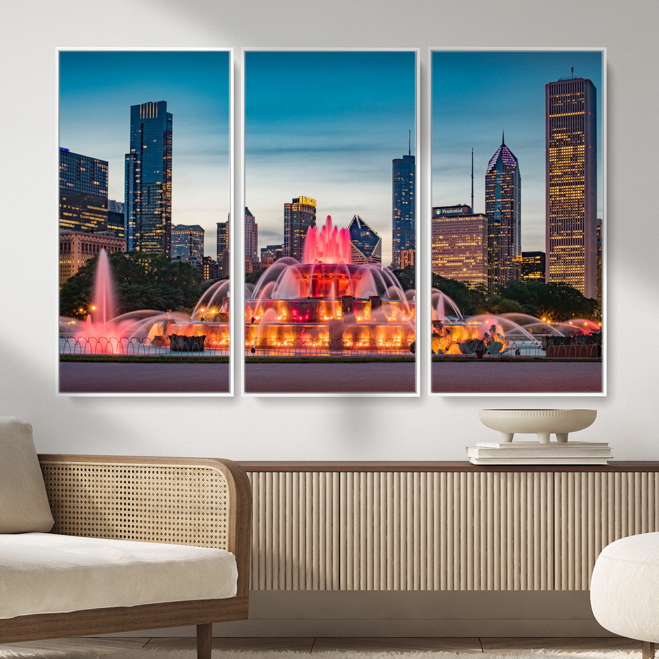 46805285-MGV-CV-36X24 - Chicago Wall Art Canvas Print, Chicago City Downtown Night Cityscape Print for Modern Urban Wall Decor