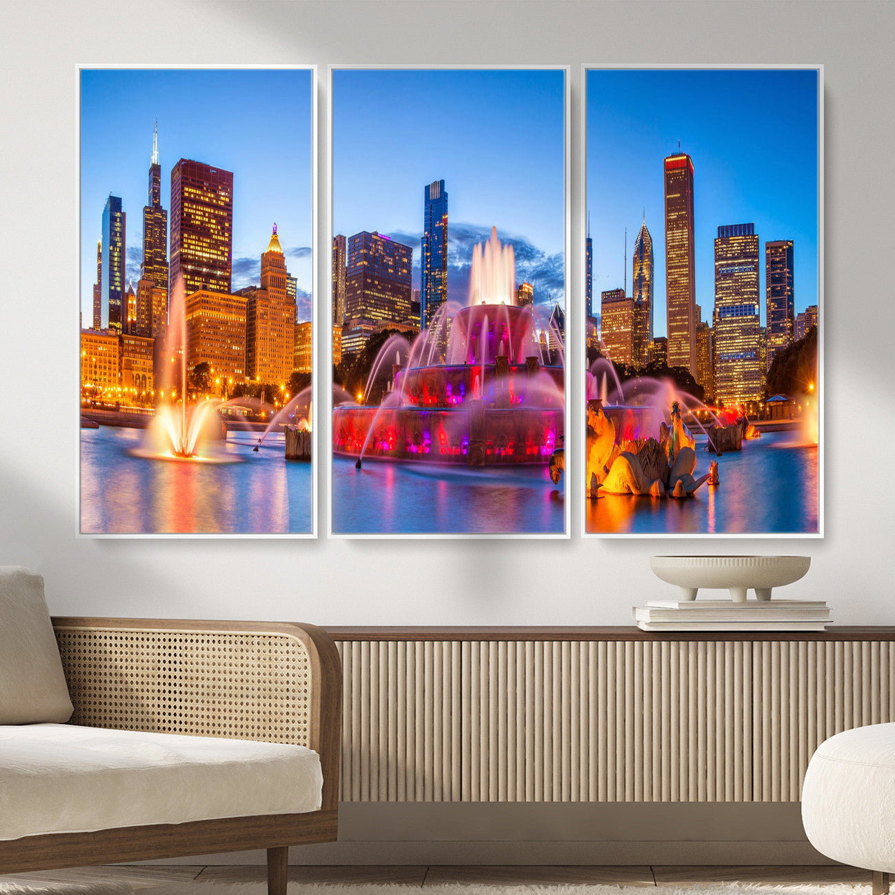 20251989-MGV-CV-36X24 - Chicago Wall Art Canvas Print, Chicago City Downtown Night Cityscape Print for Modern Urban Wall Decor