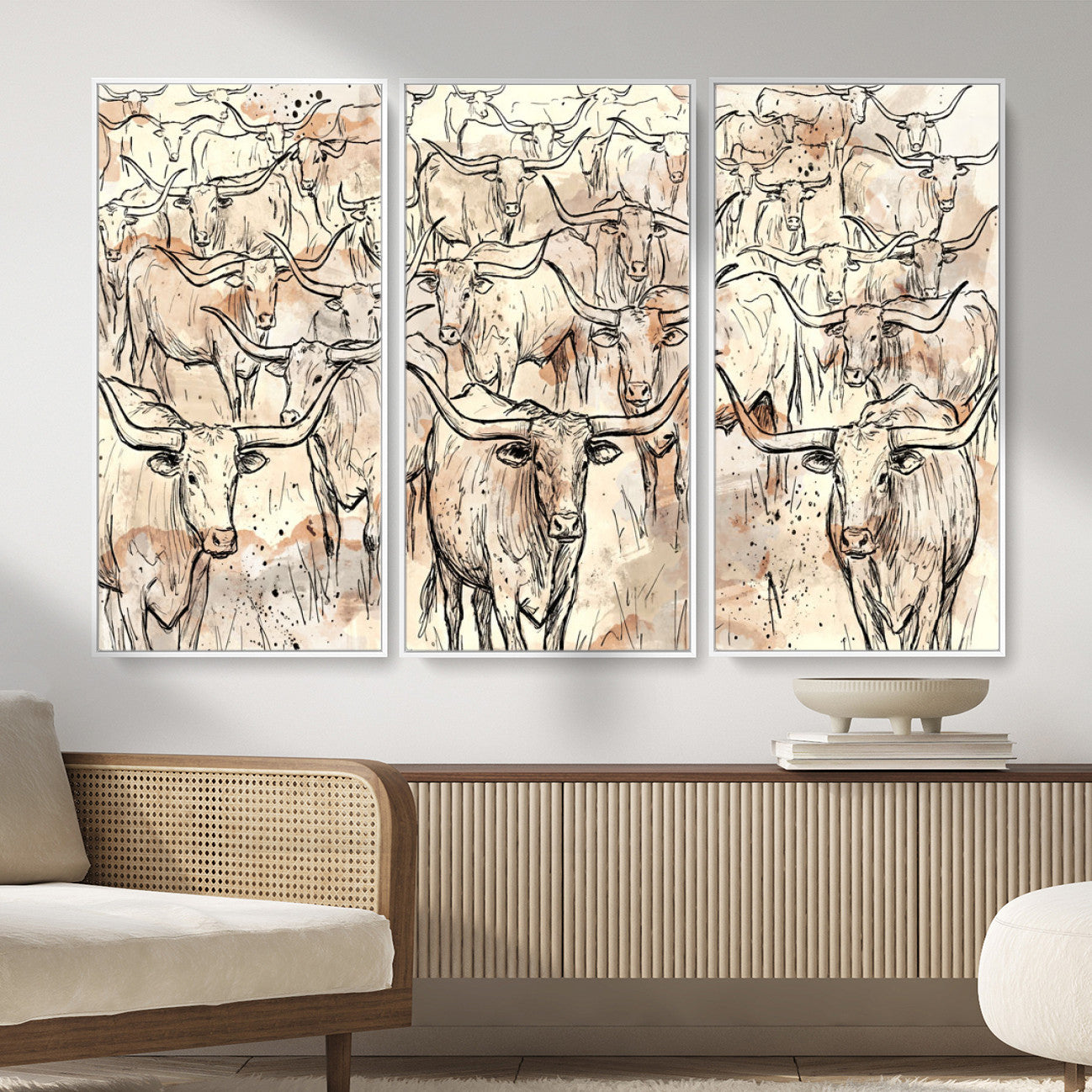 94055403-MGV-CV-36X24 - Farmhouse Animals Wall Art Canvas Print - Abstract Farm Animal Drawing Mid-Century Wall Art for Cabin Decor