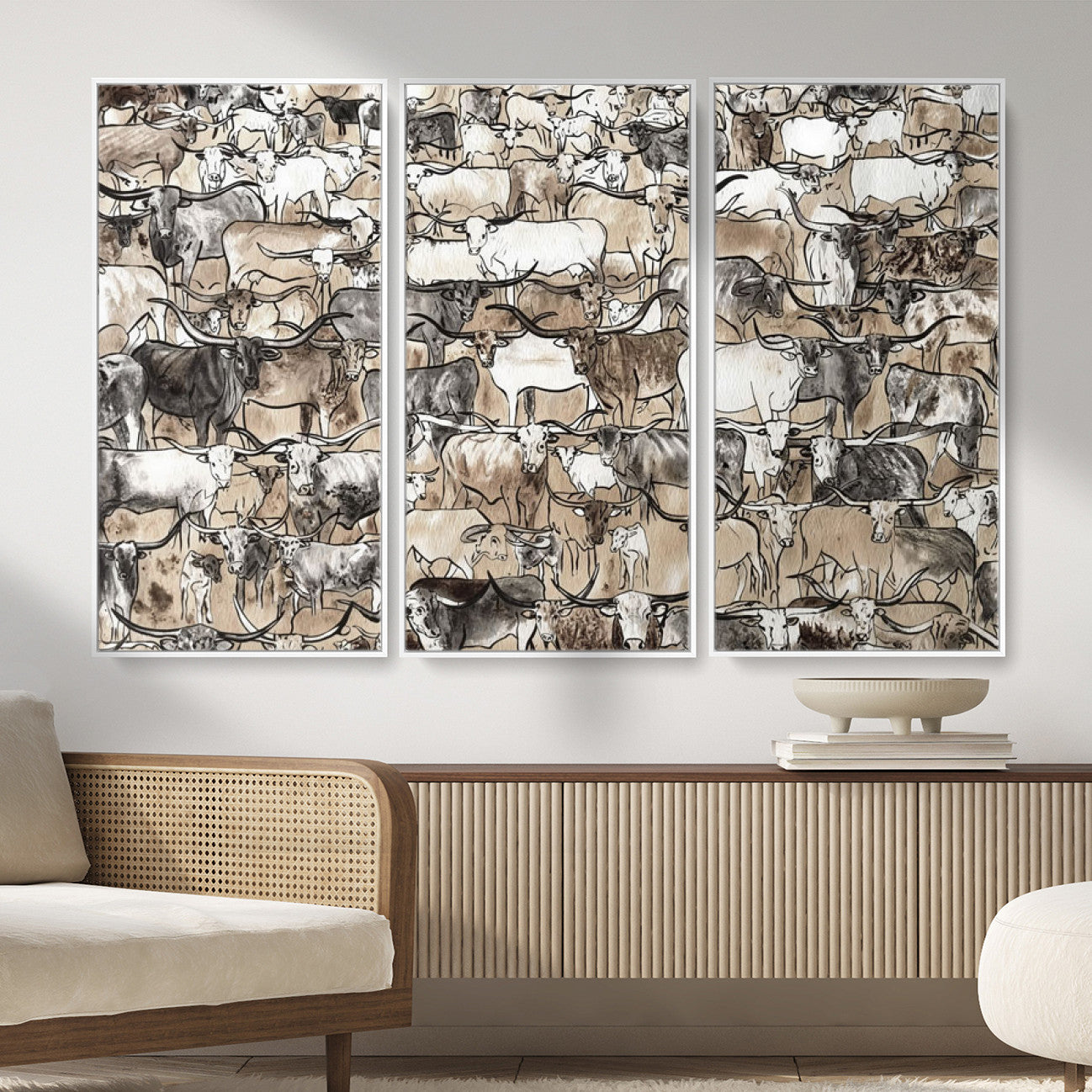 64368752-MGV-CV-36X24 - Farmhouse Animals Wall Art Canvas Print - Abstract Farm Animal Drawing Mid-Century Wall Art for Cabin Decor
