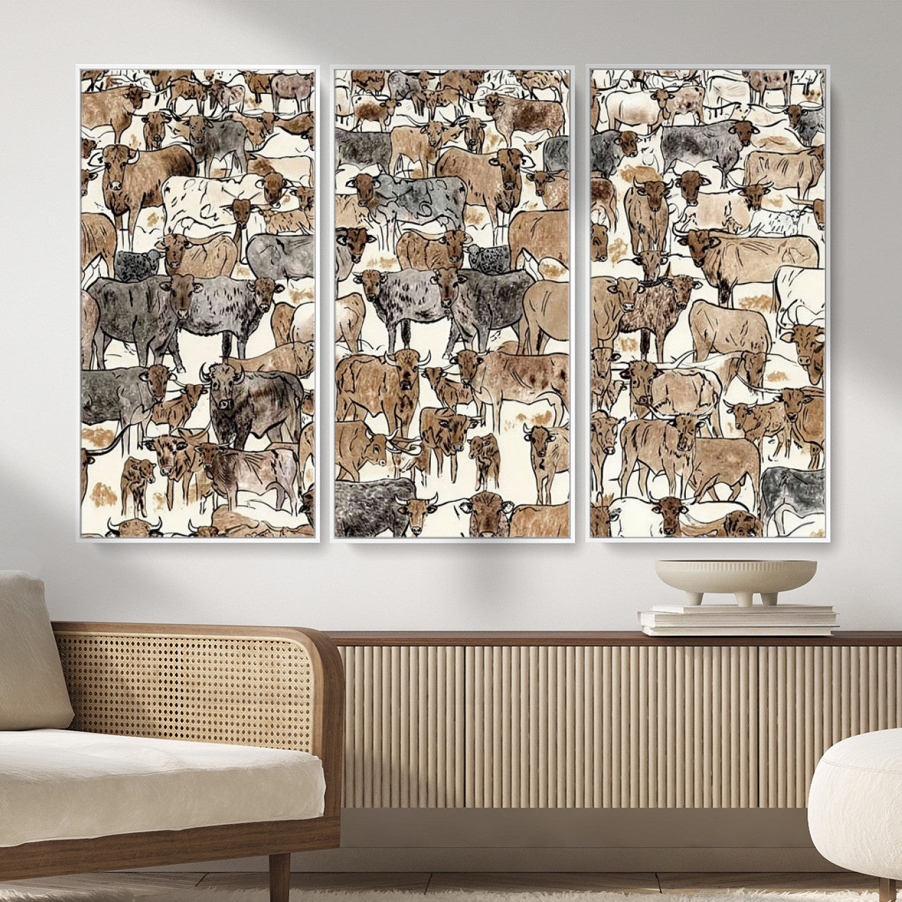 76902119-MGV-CV-36X24 - Farmhouse Animals Wall Art Canvas Print - Abstract Farm Animal Drawing Mid-Century Wall Art for Cabin Decor